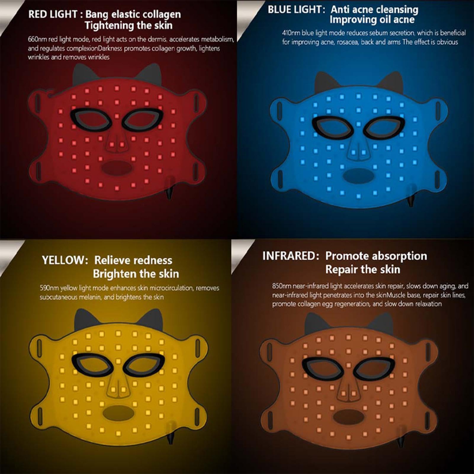 Cuidado de la piel del rostro LED, cubierta facial con luz Cuidado de la
