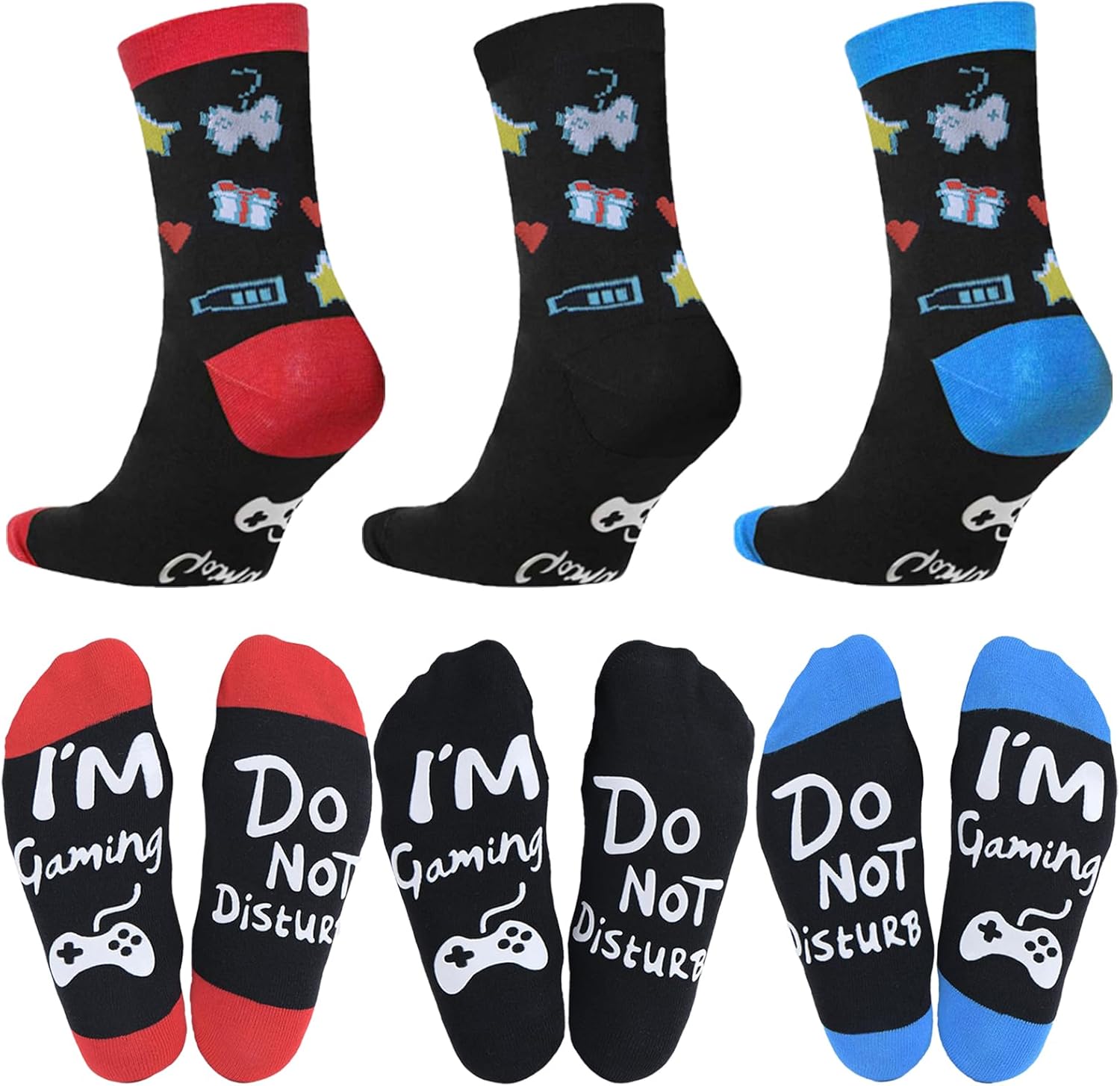 3 Pairs Funny Gaming Socks, Stocking Stuffers for Teens Kids Men, Christmas Gifts for Teens Kids Men, Gamer Gifts for Boys Boyfriend Husband - Image 3