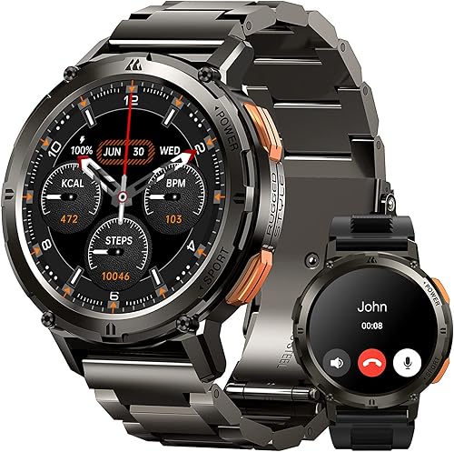 AMAZTIM Relojes inteligentes para hombres, batería extra larga de 60 días, resistente al agua hasta 164.0 ft, llamada Bluetooth militar