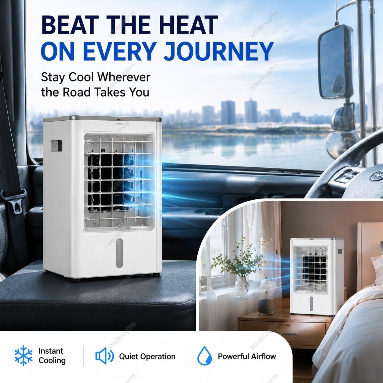 Raffrescatore d'aria portatile 12V/24V, mini condizionatore evaporativo 4 in 1 con serbatoio dell'acqua da 4 litri, ventilatore di raffreddamento con telecomando per camion e camper car&home-12V
