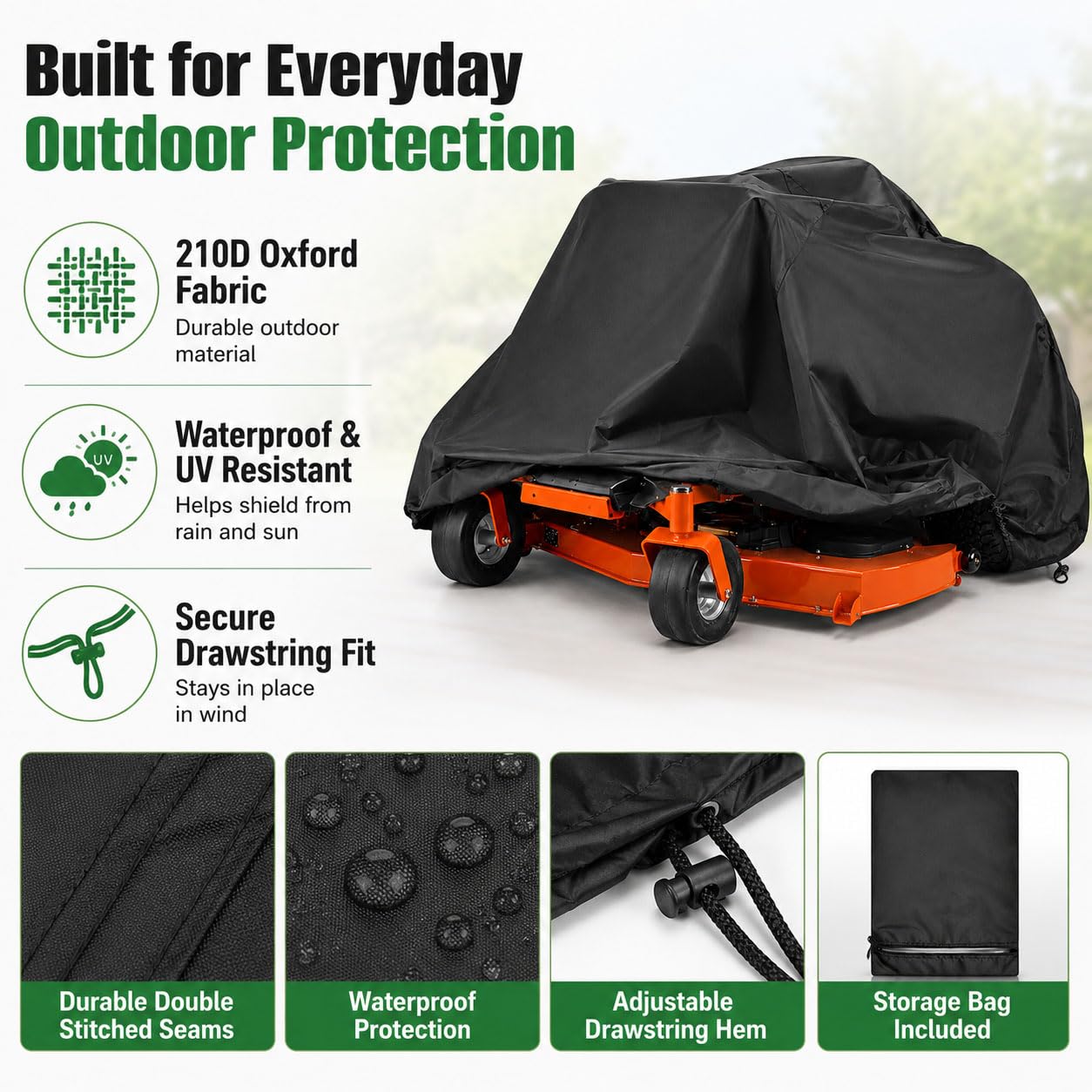 Cubierta Cortacésped de Giro Cero para Cub Cadet Tank L54 2014-2024 | Funda Cortacésped Tractor Zero Turn | Oxford 210D Impermeable UV Exterior | con Cordón Ajustable y Bolsa de Almacenamiento