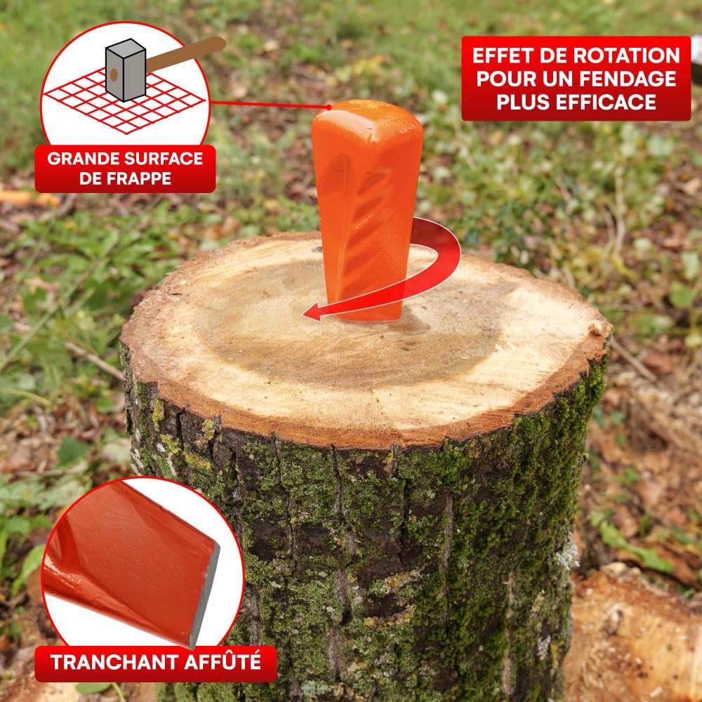 Kit fendeur de bûche Manuel Bois - 4 Outils - 2 Coins à Bois éclateur Acier forgé - 1 fendeur Grand Manche 4.6 Kg - 1 massette
