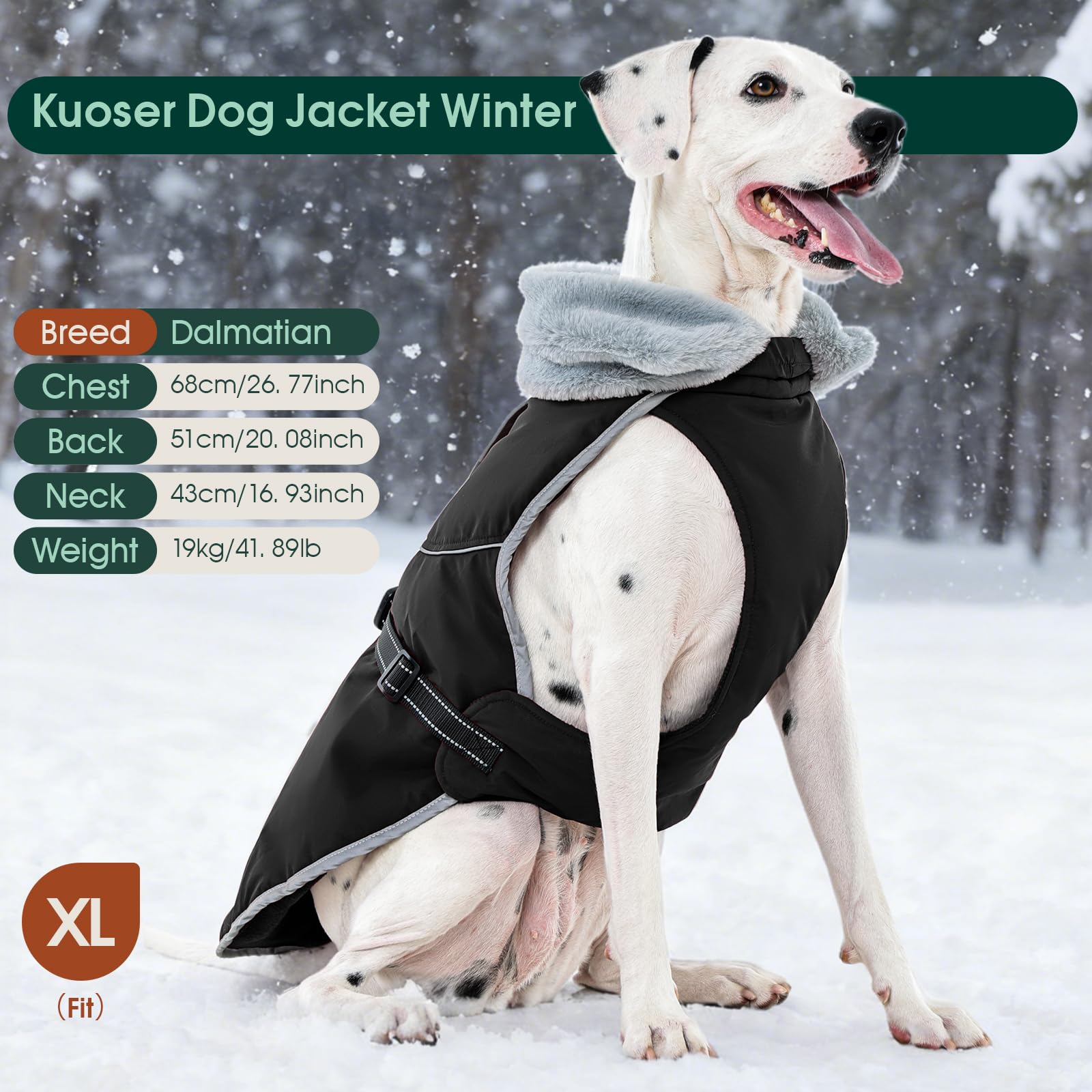 Kuoser Hondenjas voor de winter, zwart, L, waterdicht, winddicht Kuoser Hondenjas voor de winter, zwart, L, waterdicht, winddicht