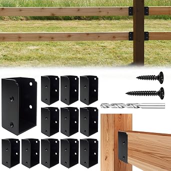 Qrooviiy U-Shaped Deck Railing Bracket Connectors,Heavy Duty Deck Attachment Brackets with Screws for 2" x 4" Actual1.5" x 3.5" Lumber,Stair Handrail Conclaled Connectors for Wood Fences - 12Pack