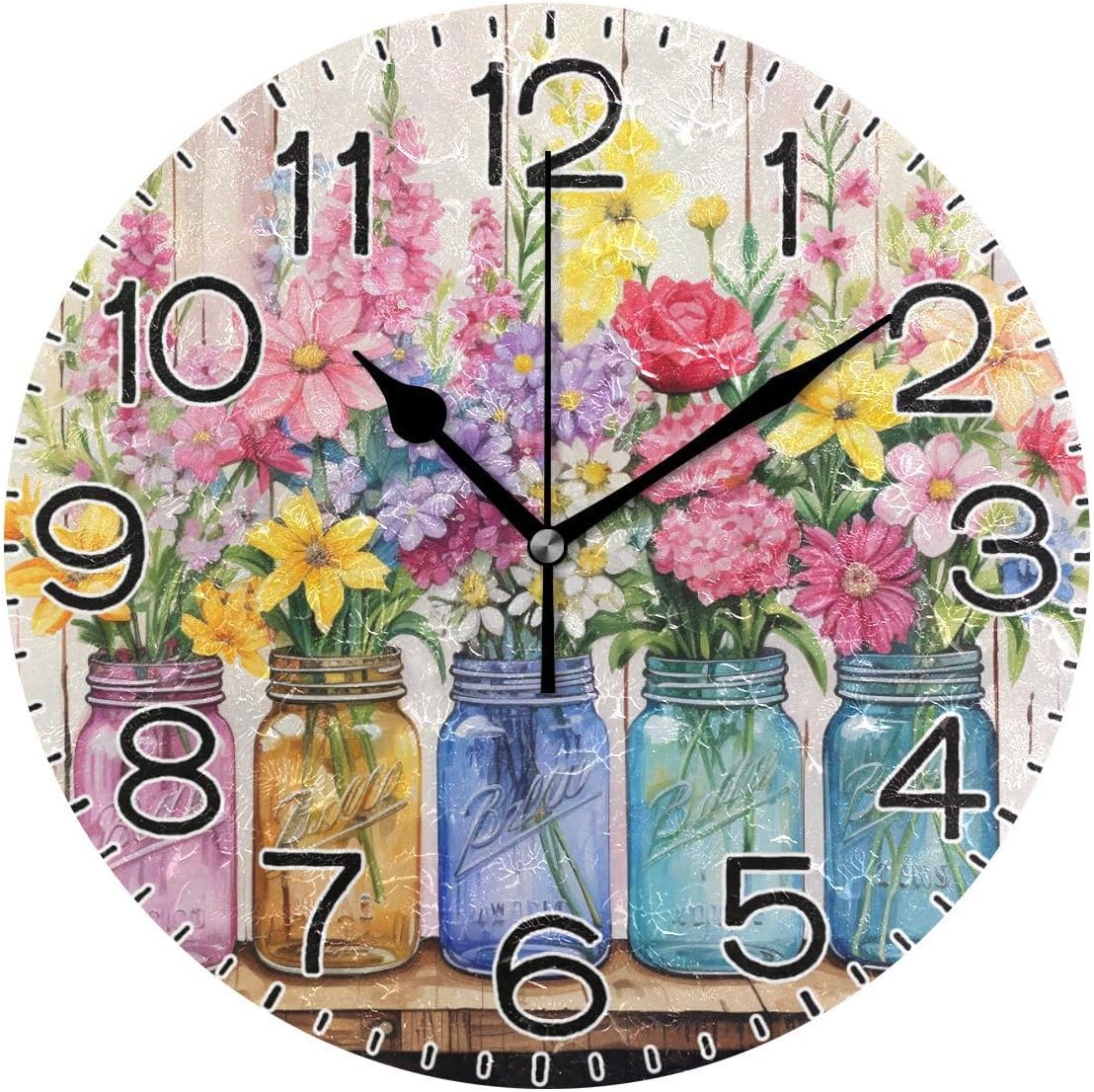 ALAZA Pink Rose Flowers Wall Clock Battery Operated Non Ticking Silent Quartz Analog Rustic Farmhouse Round Clock Retro Decor for Home Kitchen Living Room Bathroom