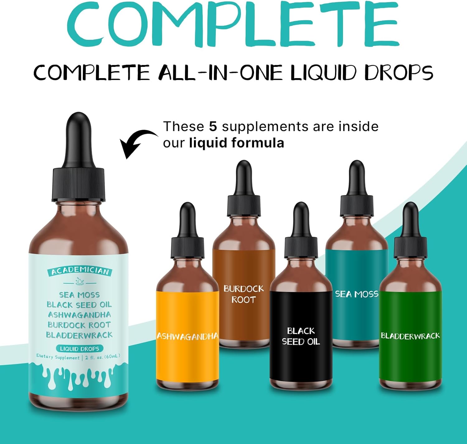 Sea Moss Drops with Ashwagandha Tincture Black Seed Oil Burdock Root Bladderwrack Liquid Drops - 60ml