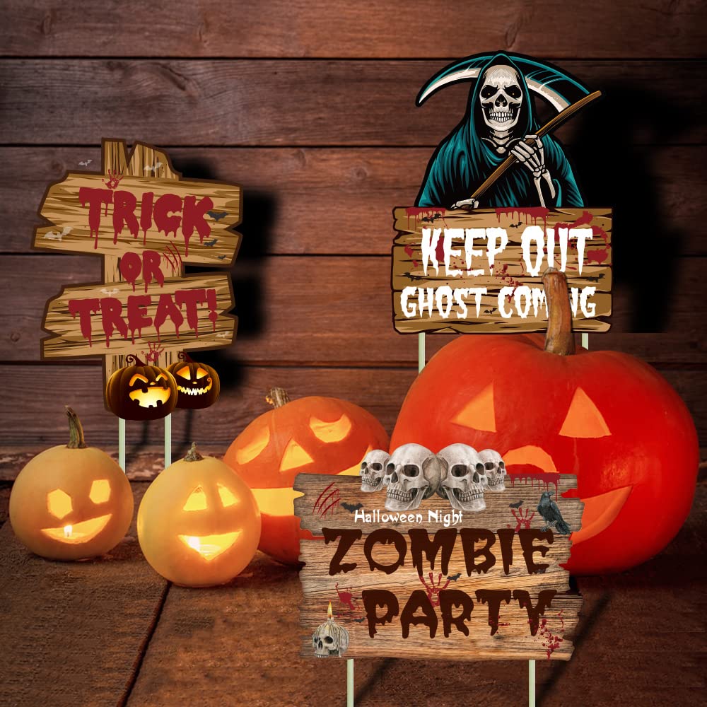 4 Pezzi Segnali per Cortile di Halloween Pali Decorazioni per Esterni, Segnali per Decorazioni per Prato di Streghe di Halloween per Cortile del Giardino, Retro Spaventoso Famiglia Casa Cortile per F