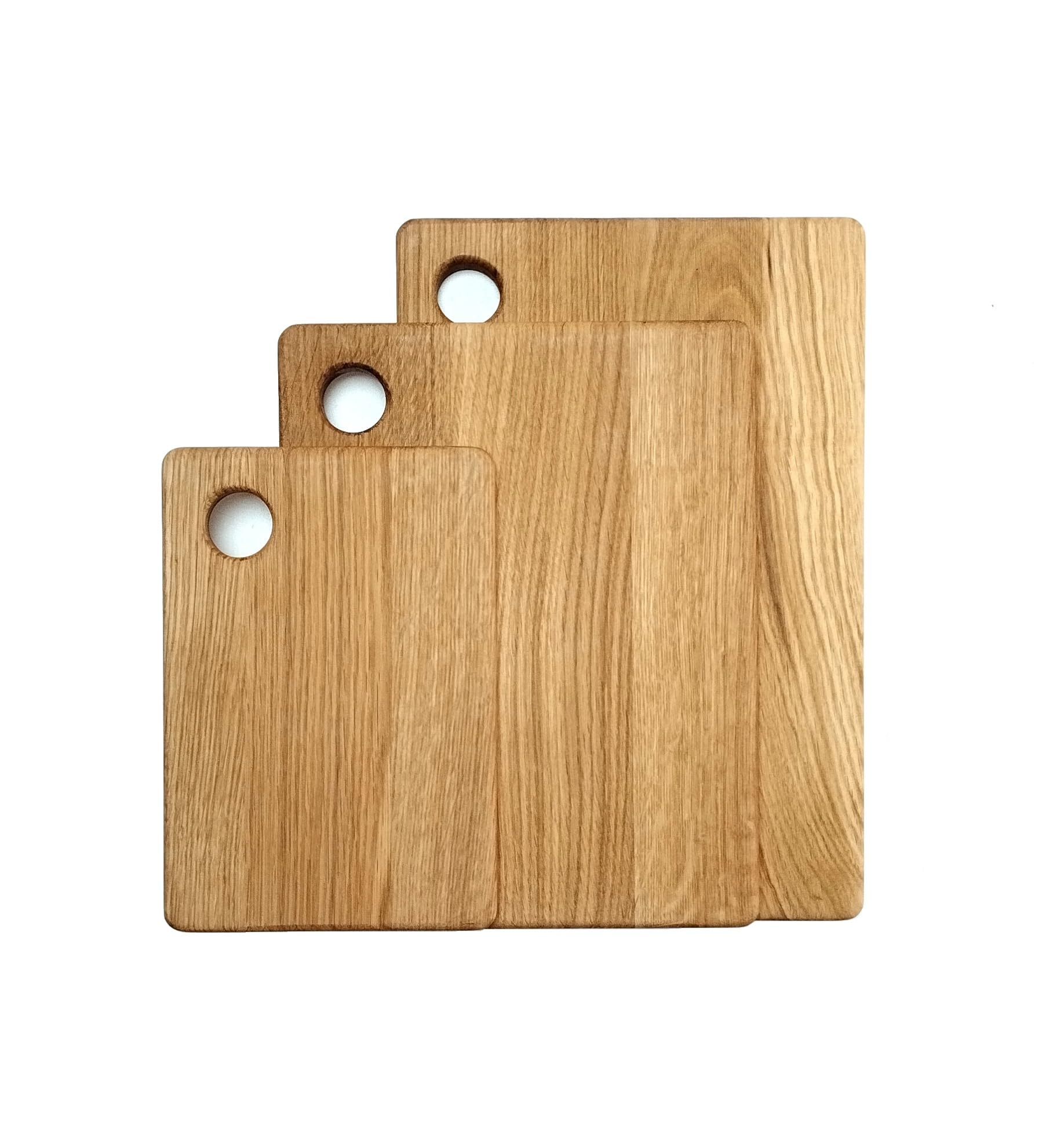NATURE EDITION - Set di 3 taglieri (33 x 22 x 2/28 x 22 x 2/22 x 15 x 1,5 cm) con fori, in rovere massello | tagliere in legno | prodotto naturale | tagliere da portata | Made in Europe