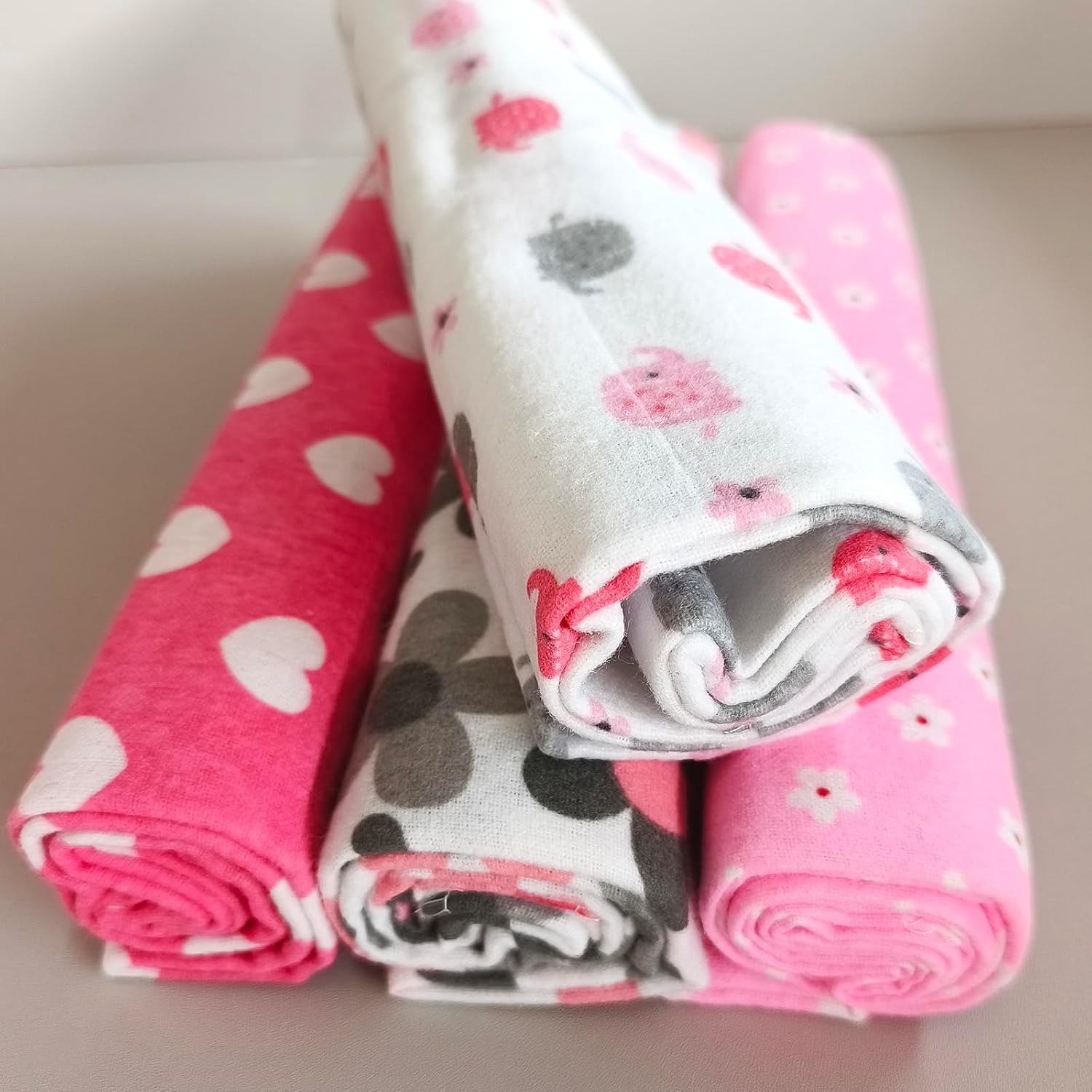 Soft Flannel Receiving Blankets 4PCS One Size 40 X 30 Inches for Baby Boy or Girl - Multi-Function Baby Swaddle and Bed Sheets Set (13 Red Love)