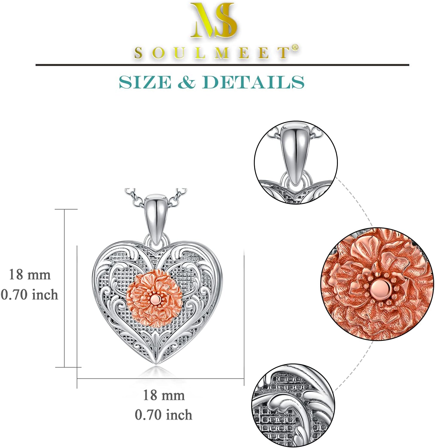 SOULMEET Sunflower/Rose/Daisy Heart Locket Necklace That Holds Pictures Keep Someone Near to You Sterling Silver/Gold Personalized Photo Locket Gift - Image 5