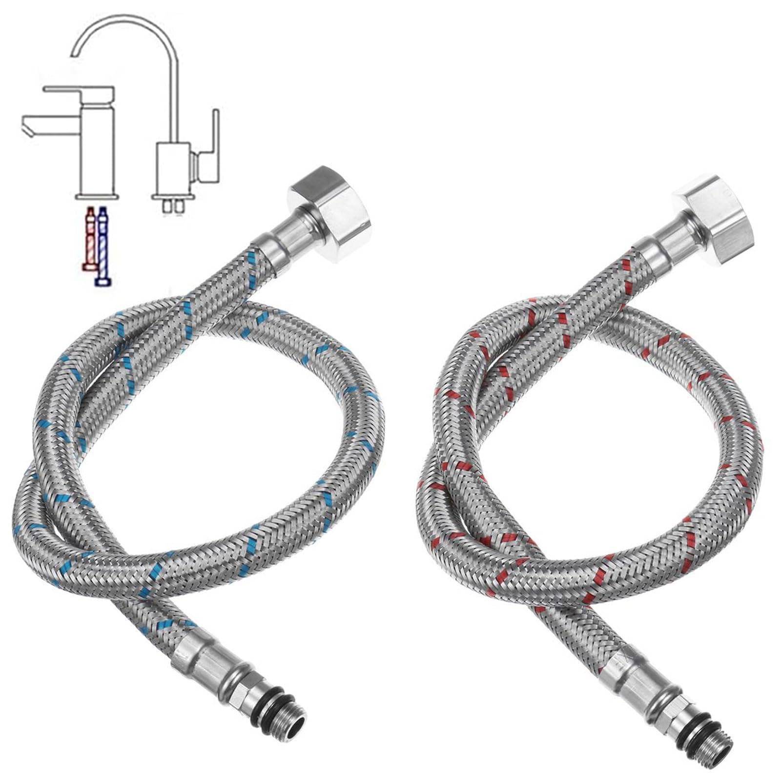 Tubo Di Collegamento Per Rubinetto 60cm, 2 Pezzi Flessibili Per Miscelatori Tubi, Flessibile Per Miscelatori G3/8 X M10, Tubo Intrecciato In Acciaio Inossidabile, Per Doccia, Lavandino