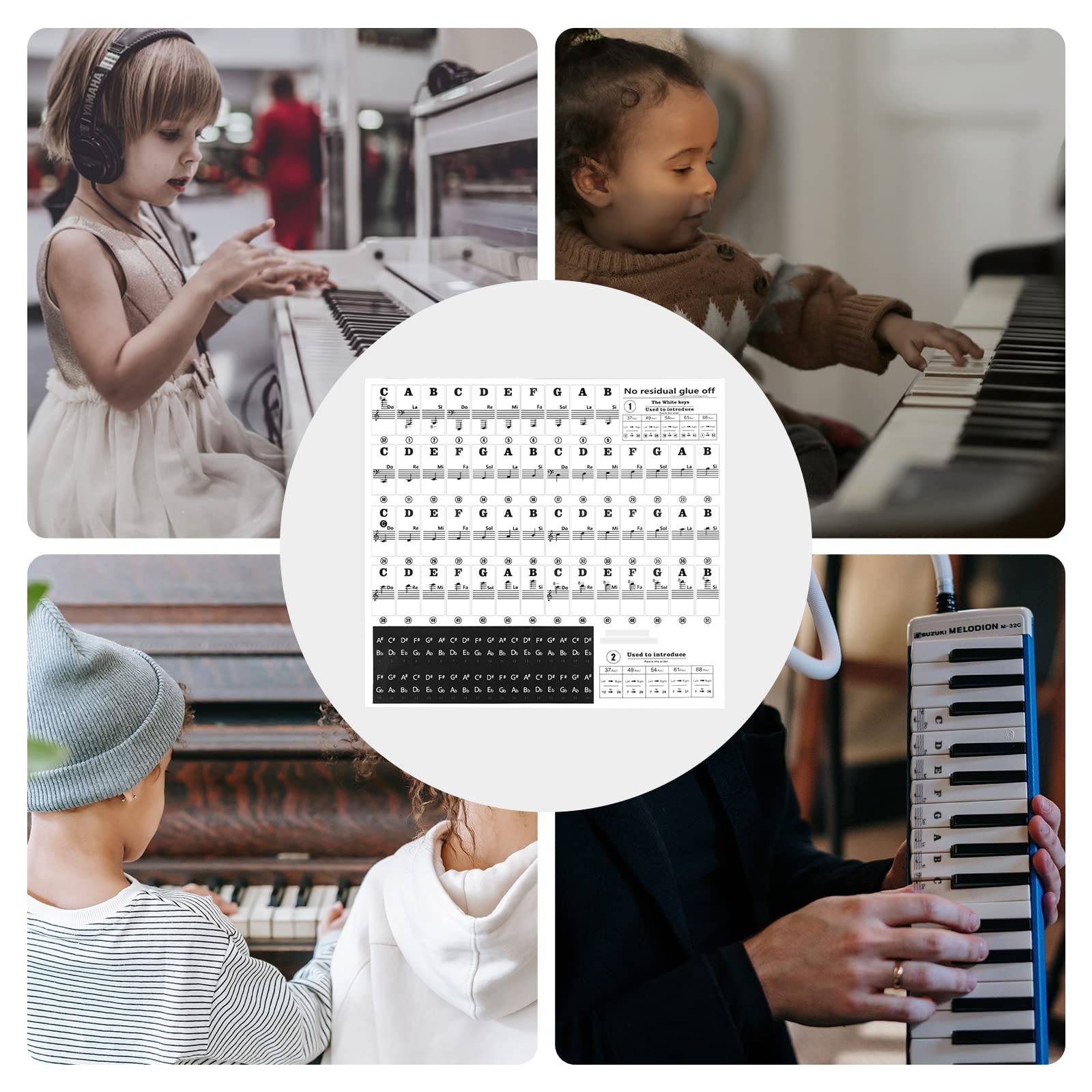SAVITA Naklejki na Fortepian, Naklejki Fortepianowe na Klawiature z Klawiszami Fortepianu 37/49/54/61/88 dla Poczatkujacych Latwa Nauka