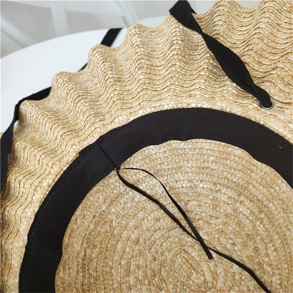 Red Red con el Mismo Estilo Sombrero de Paja Ondulado con Cúpula Sombrero de Playa de ala Grande Sombrero de Sombrilla Mujeres (Color : B, Size : 56-58cm) (A 6 7/8)