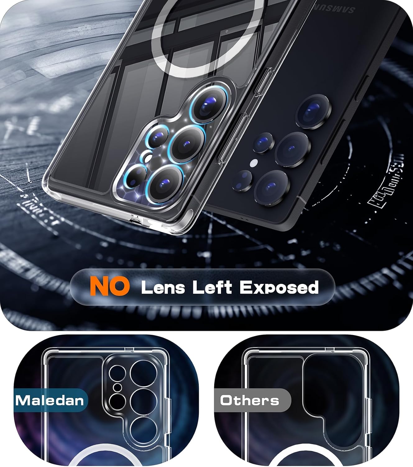 Maledan Full Camera Protection for Samsung Galaxy S25 Ultra Case with Built-in Phone Stand, Magnetic Shockproof Slim Case for Galaxy S25 Ultra 6.9", Kickstand S25 Case Fit for Magsafe, Crystal Clear - Image 2
