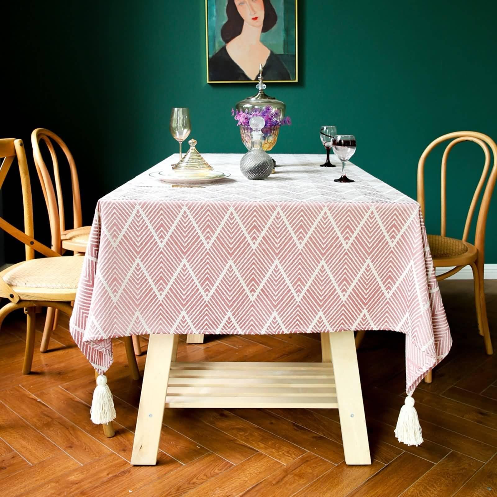 Tovaglia da Cucina Rettangolare, Tovaglie 135 x 220 cm Motivo a strisce ondulate a spina di pesce in Poliestere Tovaglia per La Decorazione della Casa CucinaRosa