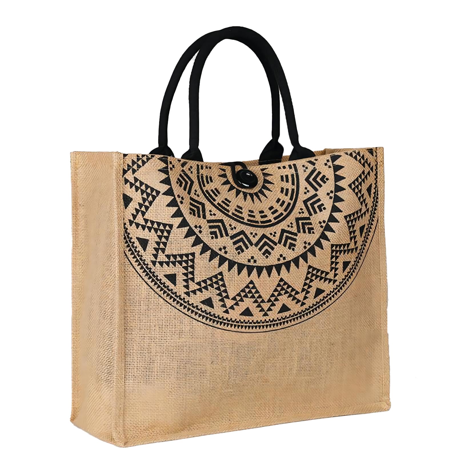 Sac à provisions portable et réutilisable en jute véritable avec anses renforcées