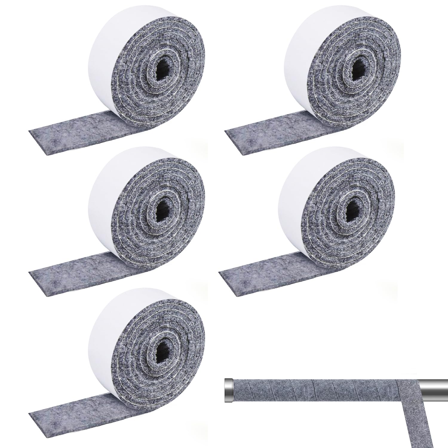 Self Adhesive Felt Pipe Insulation Tape, 5m Grey Insulation Strip (100×5×0.2cm×5pcs) for Indoor & Outdoor Pipe Lagging Foam, Winter Pipe Insulation Wrap for Hot and Cold Water Pipes