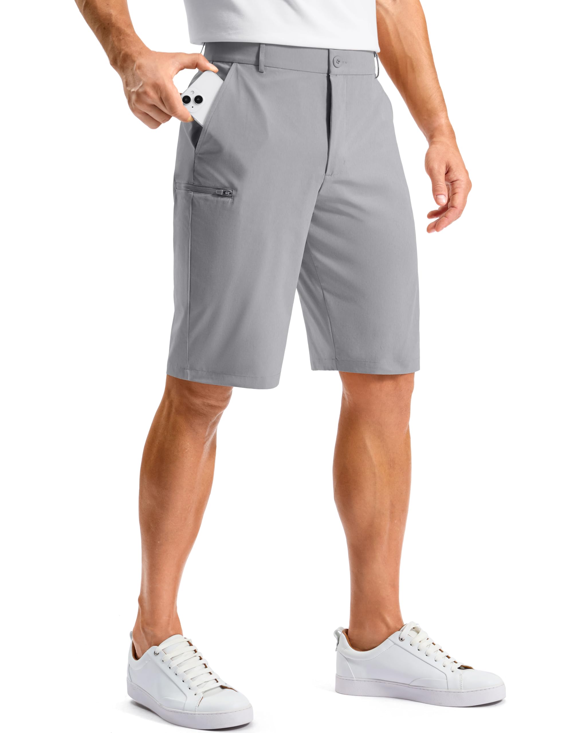 Pudolla Men's Golf Shorts with 4 Pockets 11"/13" Long Inseam Lightweight Quick Dry Flat Front Hybrid Shorts for Casual Work