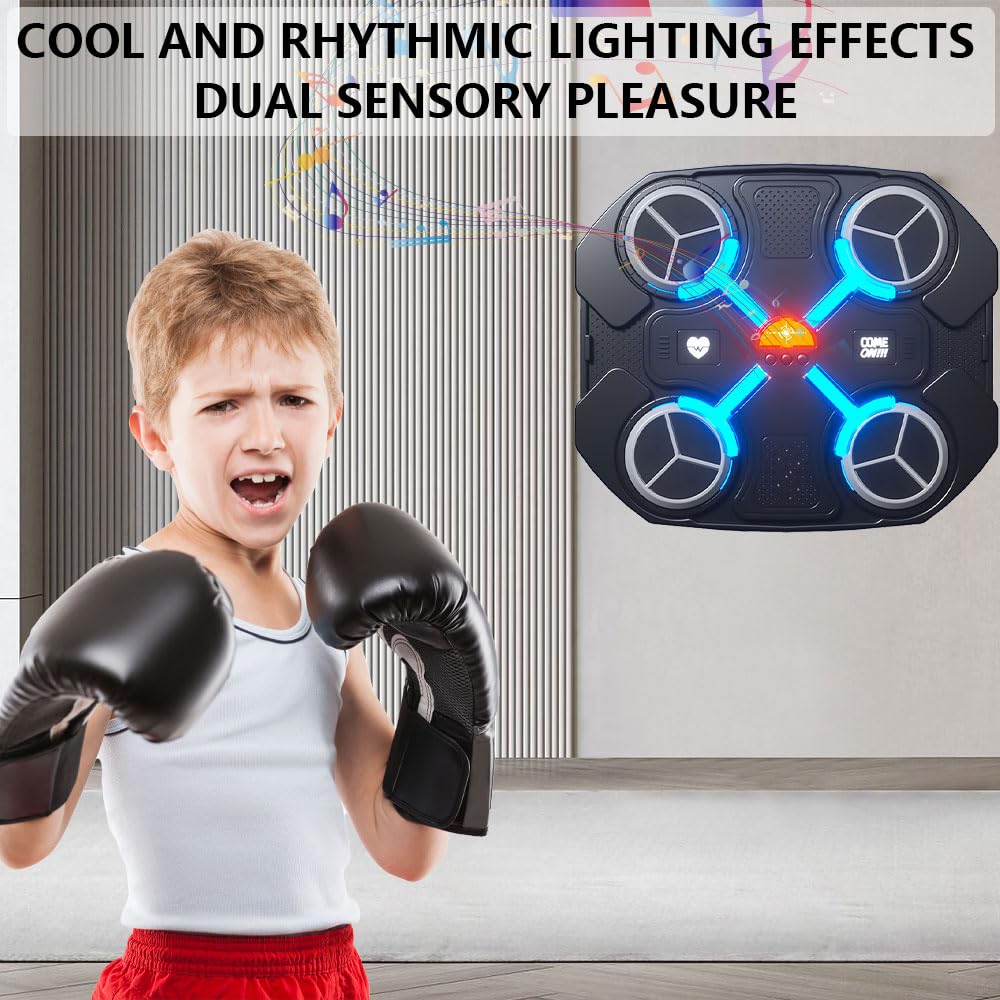 Music Boxing Machine Bambini, Macchina da Boxe Musicale Intelligente, 3 velocità Boxe Musicale da Parete, con Guanto da Boxe e Effetti di Luce Ritmici, per Allenamento a Casa dei Bambini Adulti