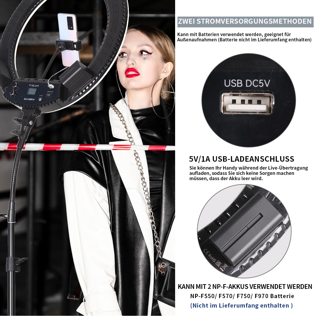 19-Zoll-LED-Ringlichtset, verwendet für Studioporträtfotografie, Selfies, YouTube-Videos, Live-Übertragungen, Augenbrauen-Tattoos, Wimperntransplantation, Tätowierungen, Schönheit, Make-up