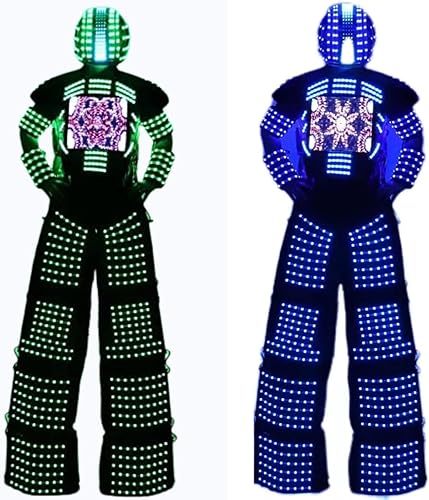 Earthradius Disfraz de robot LED de zancos para fiesta de Halloween, disfraz de adulto, robot iluminado para cosplay, casco de DJ