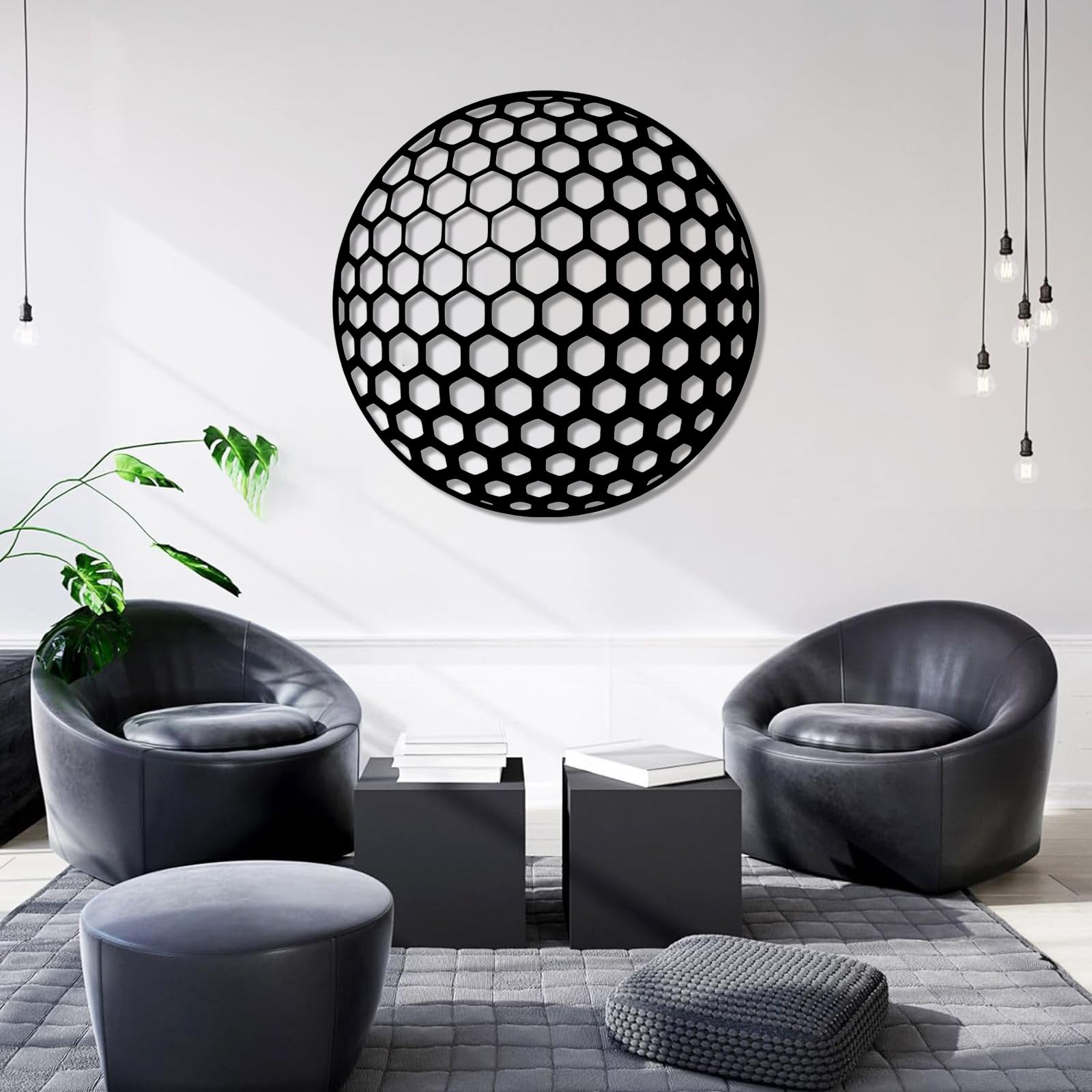 Decoración de pared abstracta contemporánea de metal con diseño de pelota de golf en 3D, decoración artística, regalo deportivo para papá, para él, para el hogar o el exterior (47x47 cm, plateado
