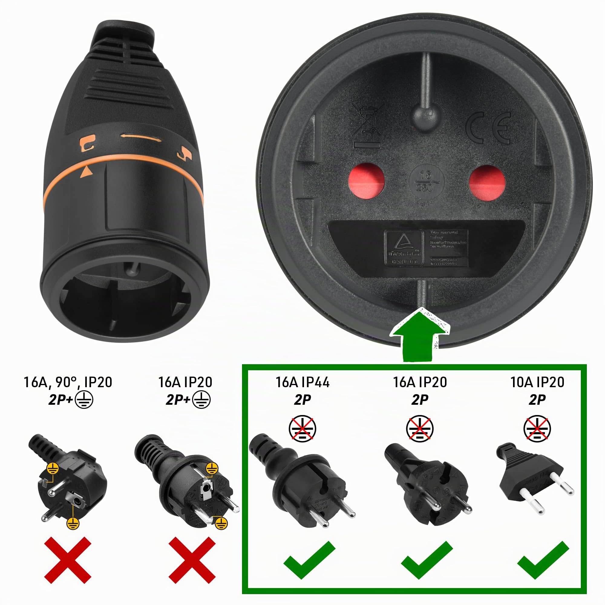 Electraline 49238 Rallonge Prolongateur Jardín avec Enrouleur Platine Fixe 30M 2x1.5mm avec prise européenne Electralock équipée d'un système de verrouillage qui empêche la déconnexione fiche-prise
