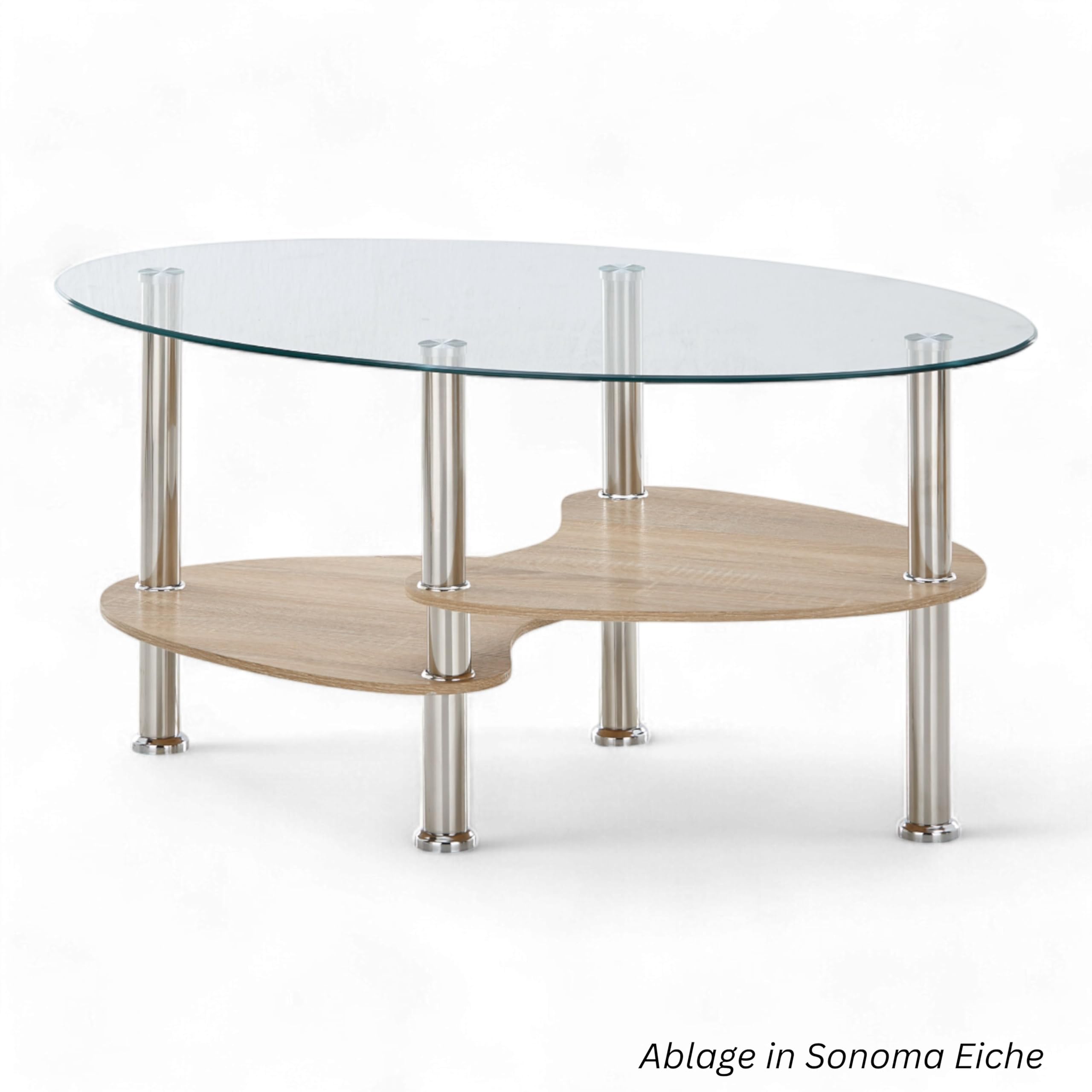 Panty Couchtisch Glas oval, Artisan Eiche/Sonoma Eiche, 90 x 42 x 55 cm