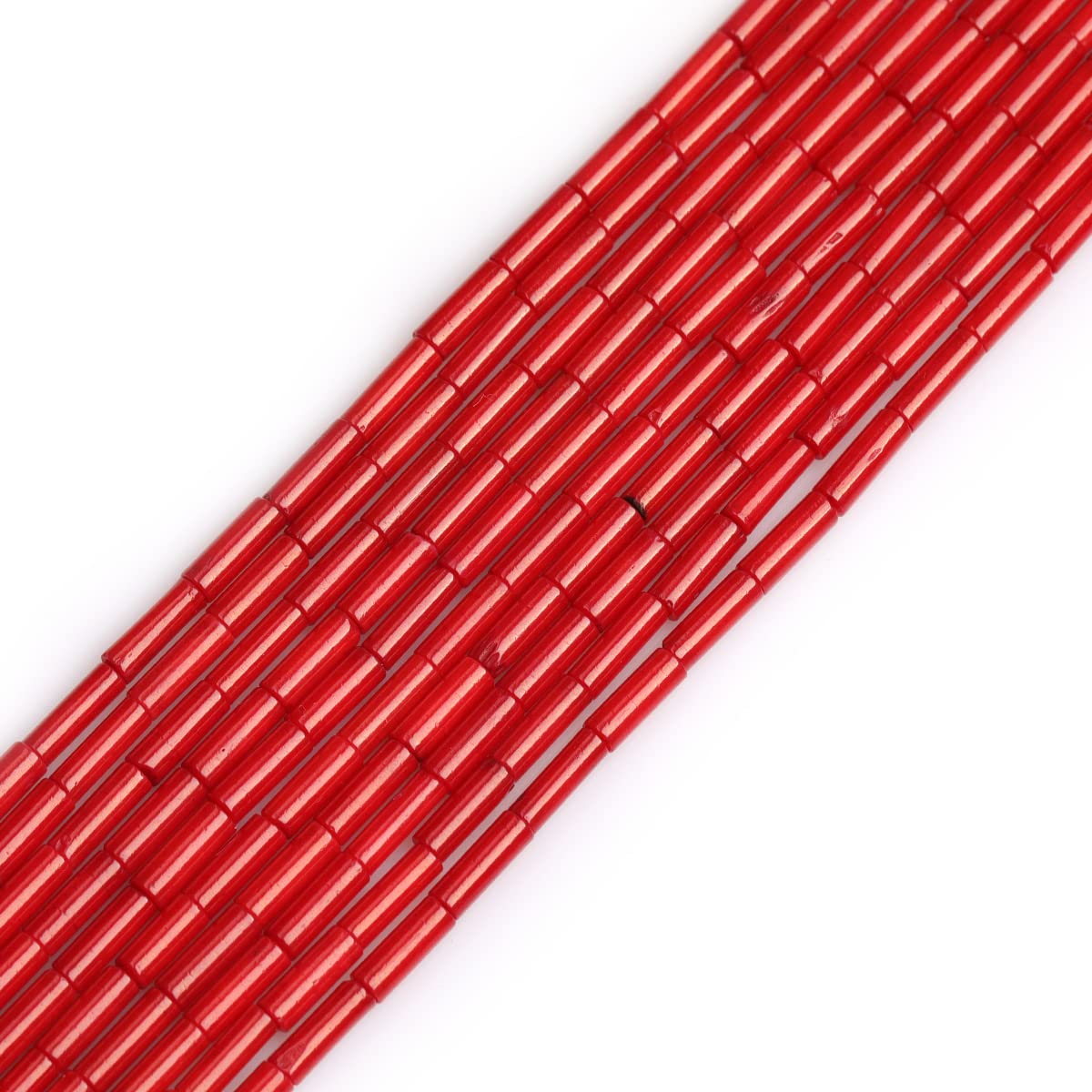 Gem-Inside 4x8mm Red Coral Tube Column Cylinder Gemstone Loose Beads for Jewellery Making Strand 15'' Inch