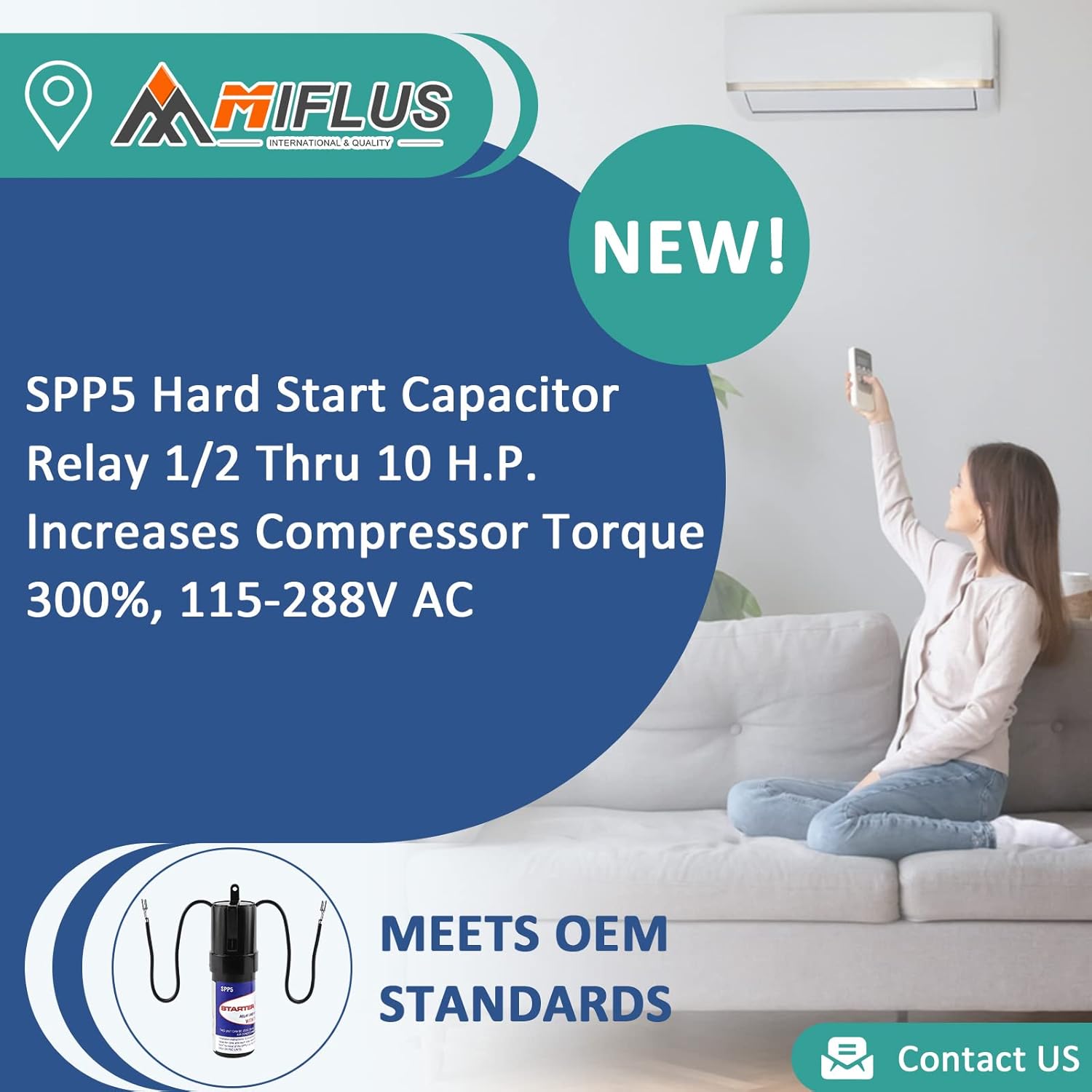 SPP5 Hard Start Capacitor for Air Conditioner,Increases Compressor Starting Torque 300% AC115V-288V from 4,000 BTU Window Units to 120,000 BTU Commercial Units(1/2 Thru 10 H.P.) by MIFLUS