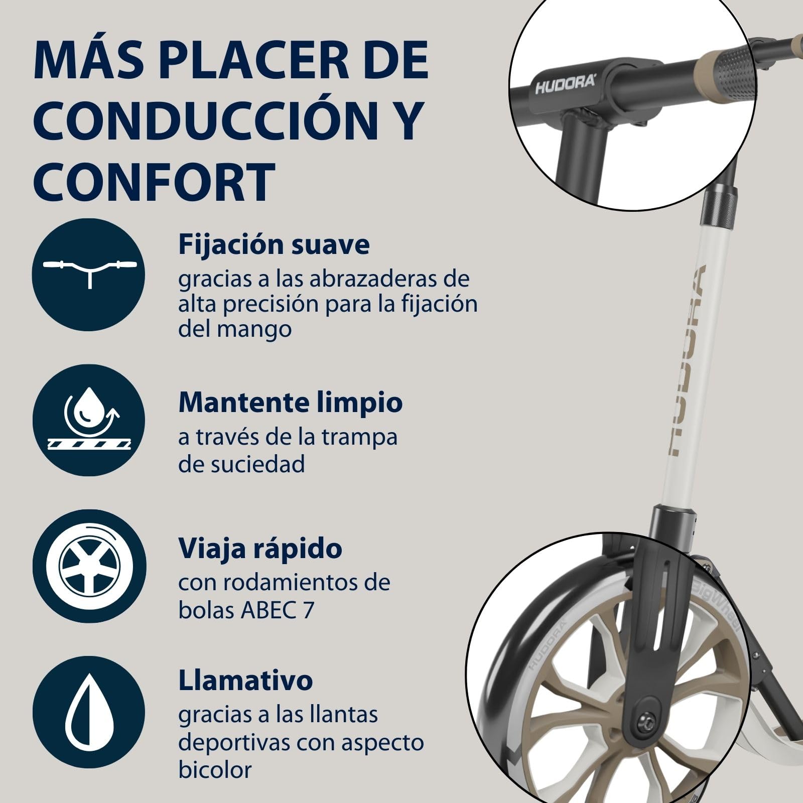 HUDORA BigWheel 205 Advanced Scooter - Patinete de Aluminio cómodo para hasta 100 kg - Patinete Plegable y Ajustable en Altura - Scooter para niños/Adolescentes y Adultos