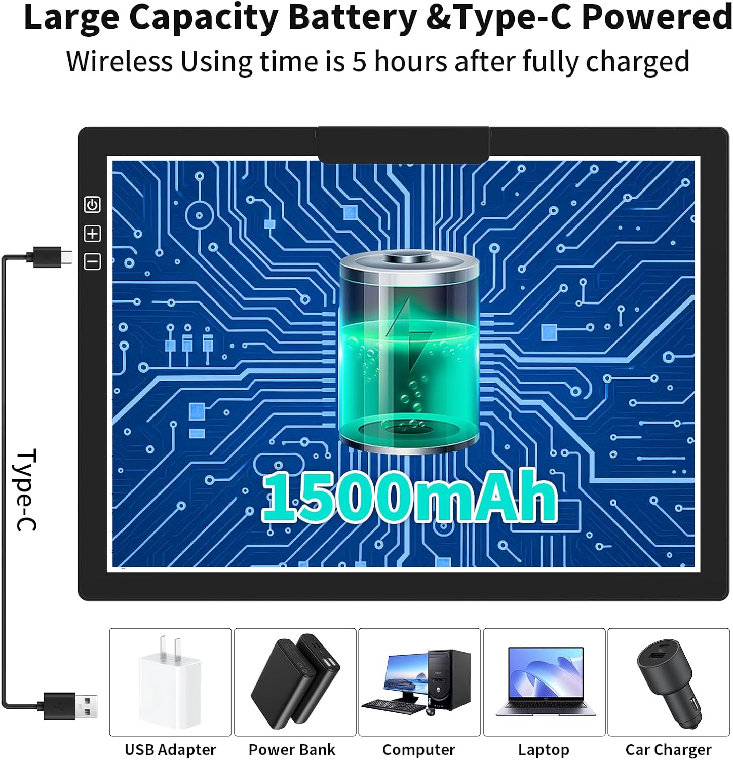 HIUKCOLED Rechargeable A4 Light Pad, Battery Powered Light Board with Carry Bag, Built-in Top Clip＆Stand, Stepless Dimmable＆6-Level Brightness Adjustable, Wireless LED Tracing Box for Weeing Vinyl