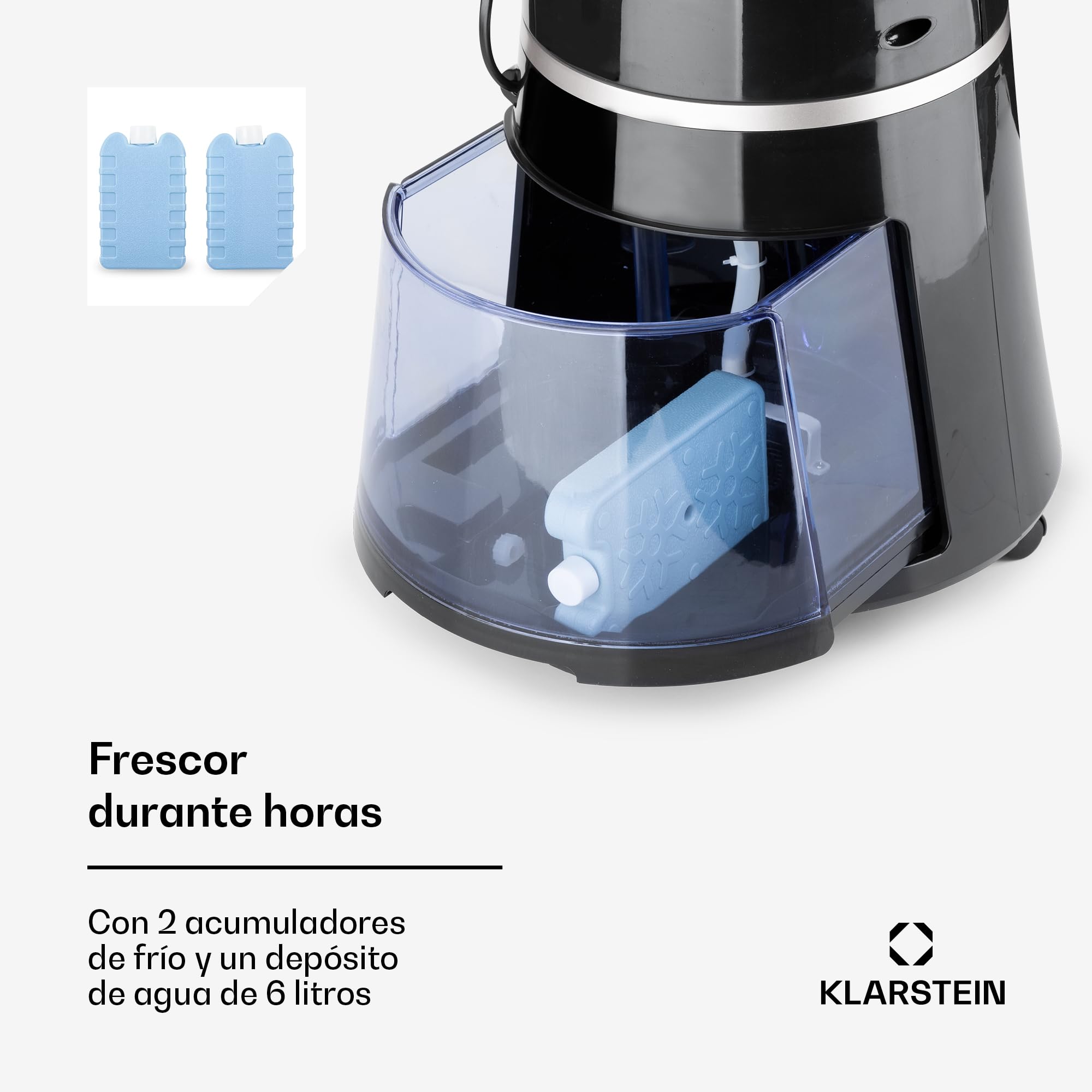 Klarstein Skyscraper Ice Smart Climatizador Evaporativo – 4 en 1: Ventilador, Enfriador, Purificador & Humidificador, 180 m³/h, Control App & Alexa, Depósito 6L, Oscilación, Ionizador, Negro
