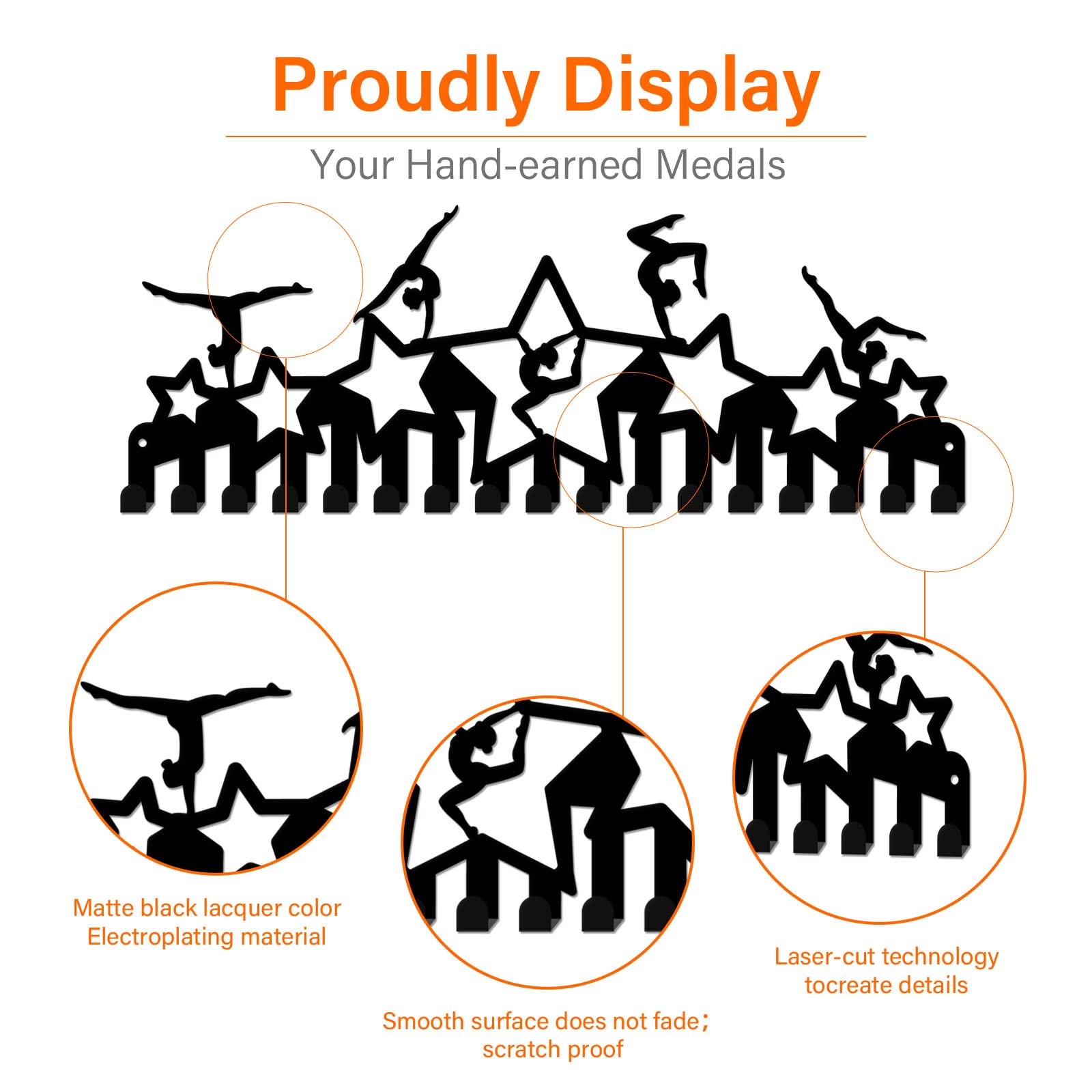 Portamedaglie Sportivo Superdant - Per 60+ Medaglie, Montaggio A Parete, Acciaio Nero, Design Ginnastica - Foto 3