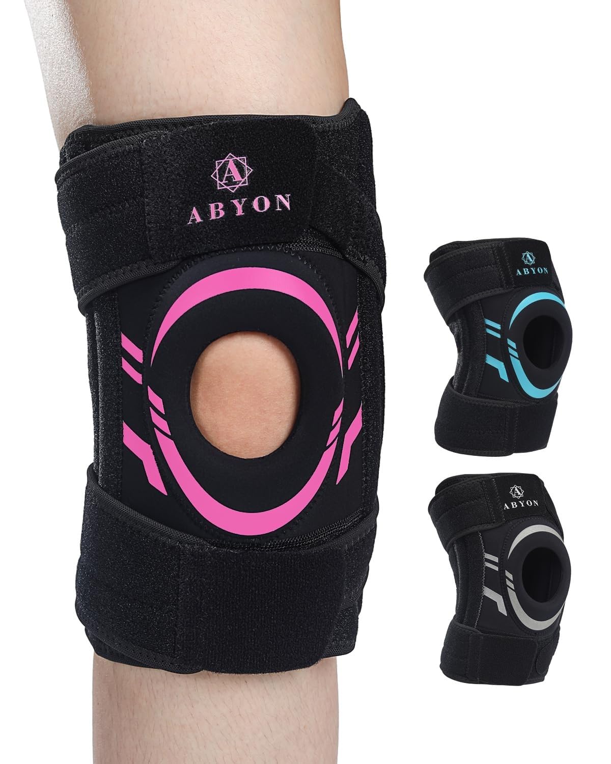 ABYON Genouillère Homme Femme – Orthèse de Genou Réglable pour Ménisque, Arthrose, ACL MCL – Support Rotulien en Néoprène avec Stabilisateurs Latéraux pour Soulagement de la Douleur et Récupération