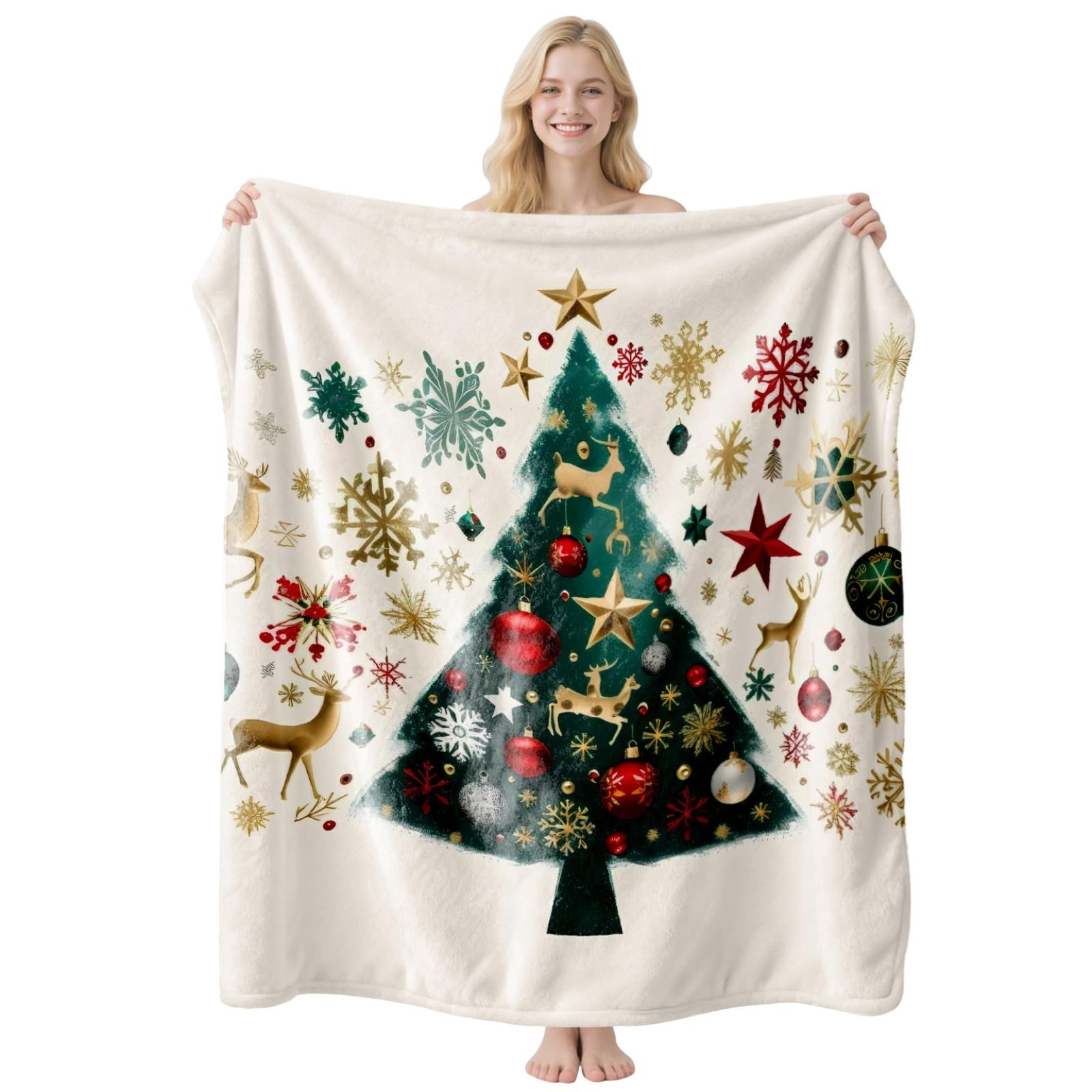 RMWQZRPV Large Size Christmas Blanket, Flannel nap Blanket, Christmas Tree Pattern, White