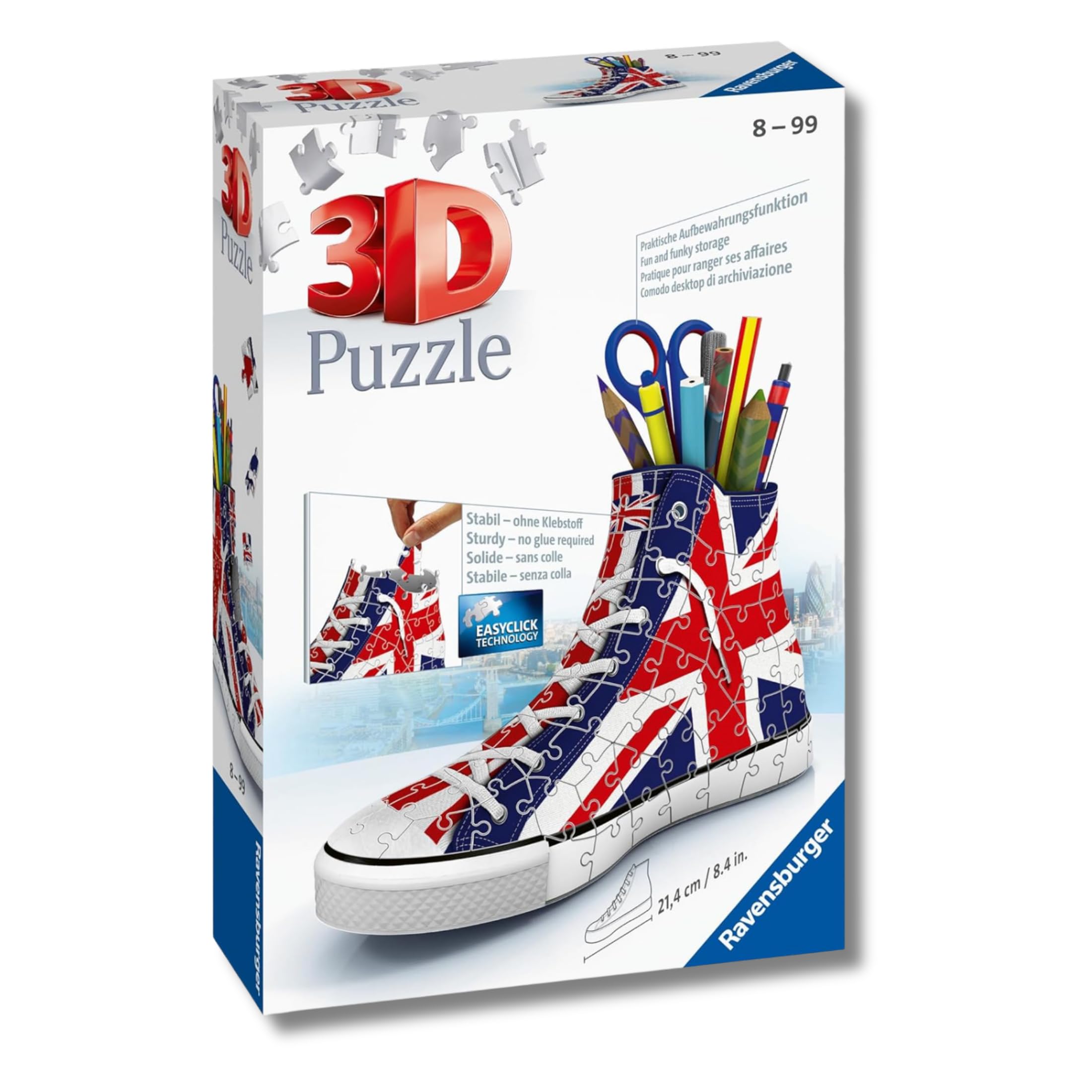 Ravensburger - Puzzle 3d Portapenne Sneaker Union Jack | Puzzle 3d Bambini A Partire Dagli 8 Anni | Modellismo Da Costruire Bambini Di 112 Pezzi | Regalo Bambino 8 Anni E Più