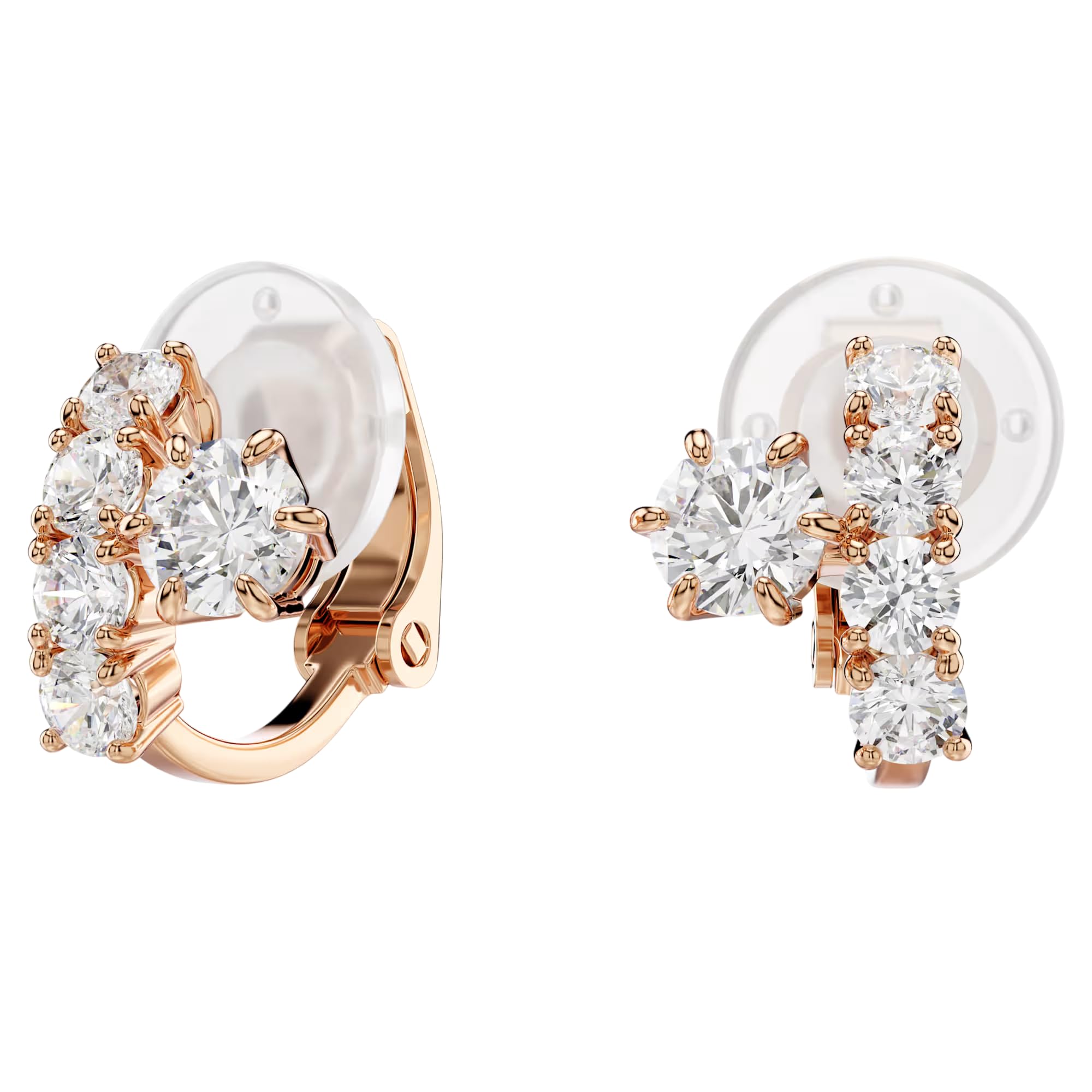 Swarovski Ohrclips Matrix, Rundschliff, weiß, 18 kt Roségold-Finish