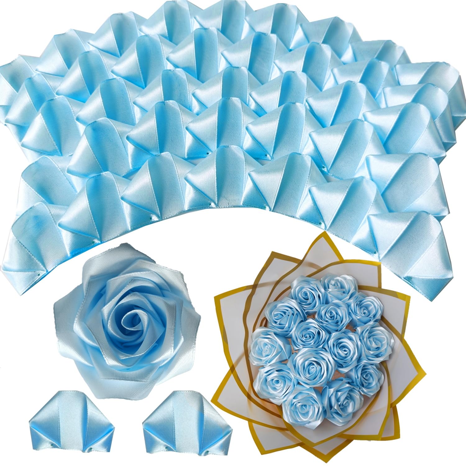 Photo 1 of 320pcs Rose Petals Handmade Ribbon Petal For flower bouquet Eternal Flowers Premade Artificiales Flower Petals DIY Forever Flowers Bouquets For Wedding,Anniversary,Birthday Gifts (light blue, X)