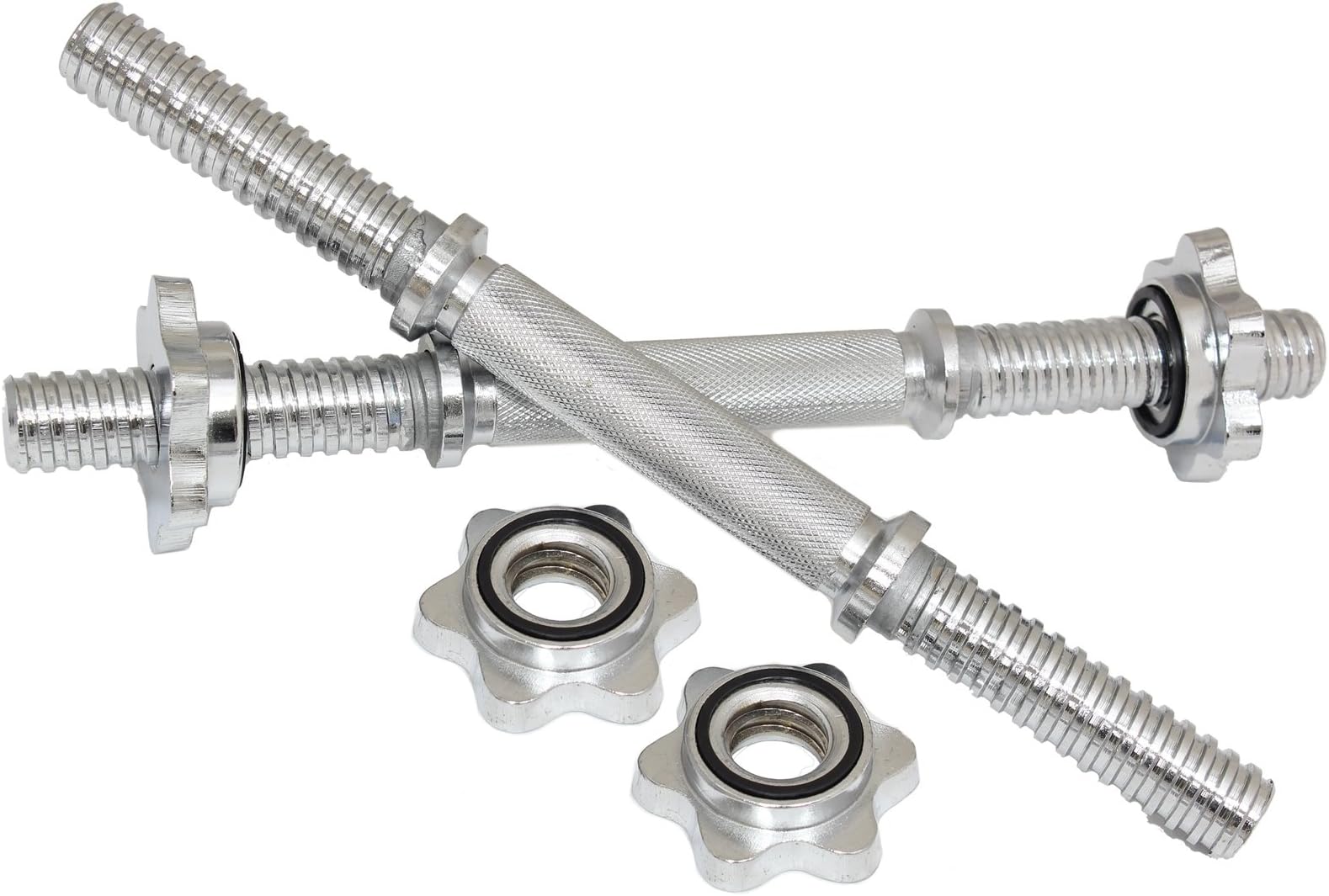 One Pair of Heavy Duty Chrome Dumbbell Handles Bars and Spin Lock Star Collars