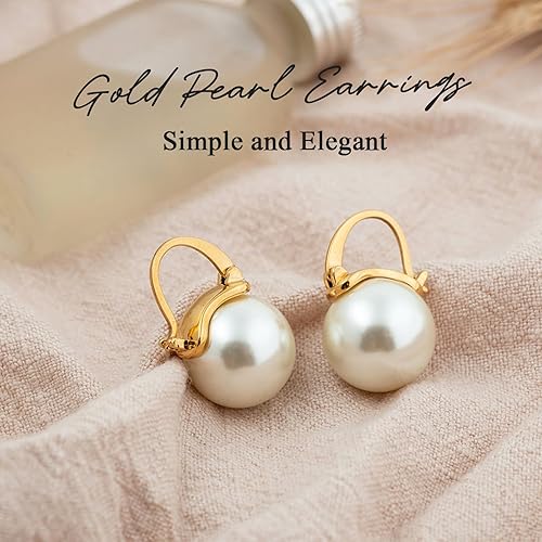Miniatura 5 de Aretes de perlas para mujer, chapados en oro de 14 quilates, hipoalergénicos, aretes colgantes de circonita cúbica 5A, joyería elegante