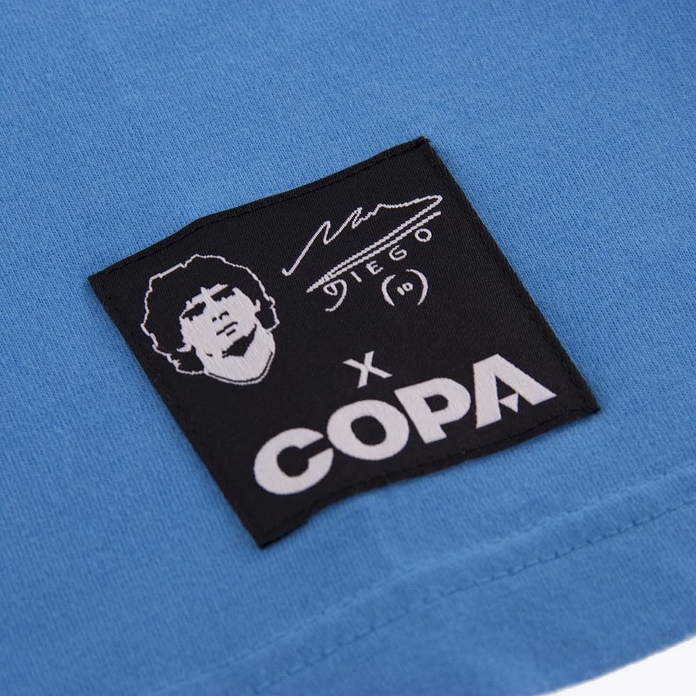 COPA - T-Shirt Herren Fußball - Maradona Napoli Away - Kurzarm - Blau - 100% Baumwolle