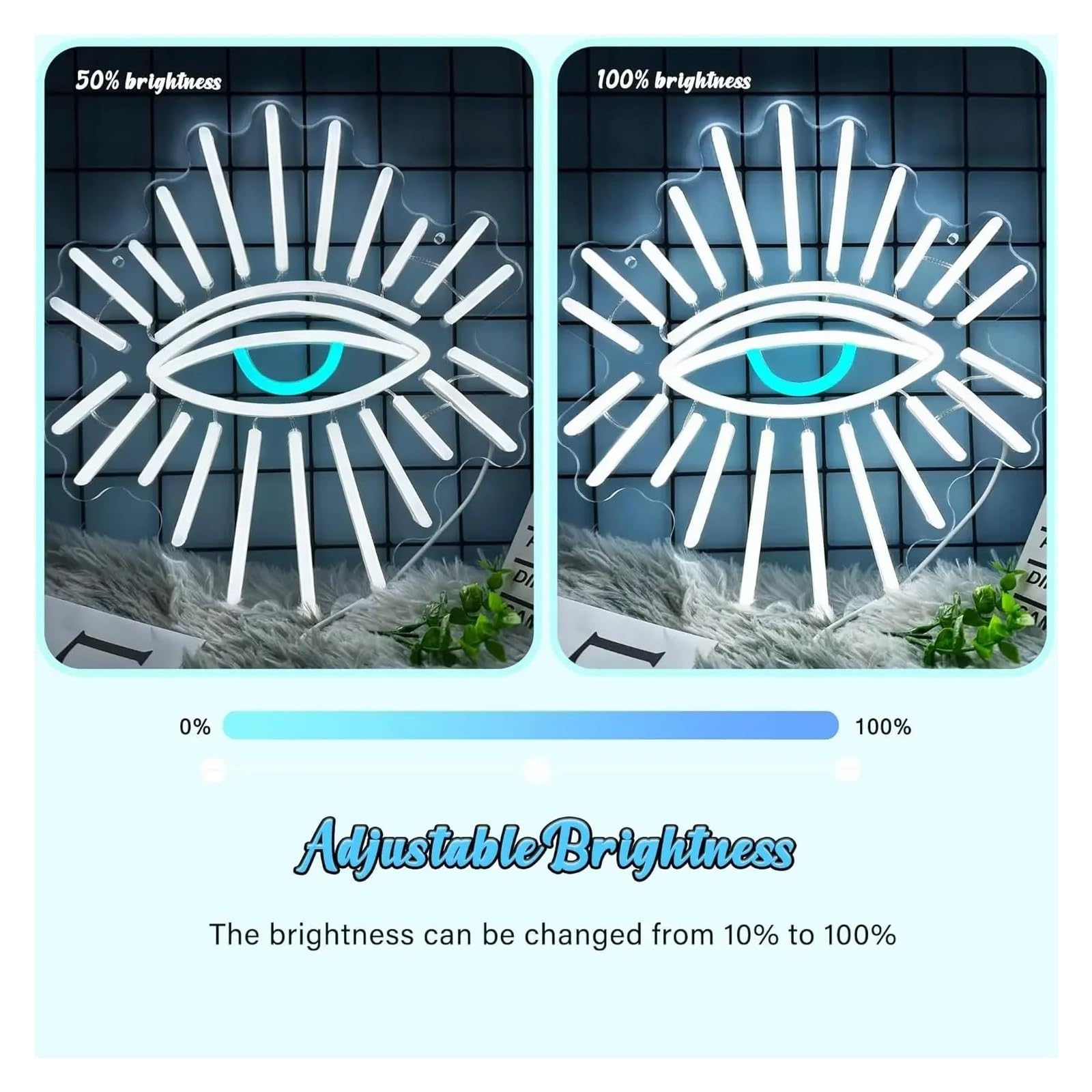 Luz de Diseño de Digital Letrero De Neón De Ojos Malvados Para Decoración De Pared Luz LED De Brillo Ajustable Alimentado Por USB Para Dormitorio Cueva De Hombres 30cm×33cm