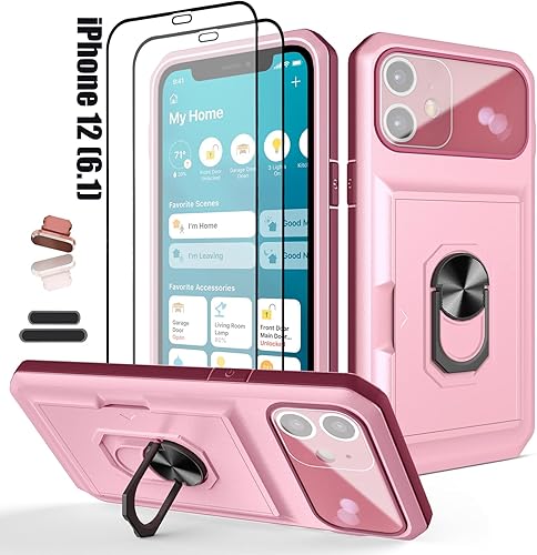 Miniatura 1 de LMDAMZ Funda tipo cartera para iPhone 12, ranura para tarjeta de crédito, diseño portátil, resistente de doble capa acolchada de goma protectora