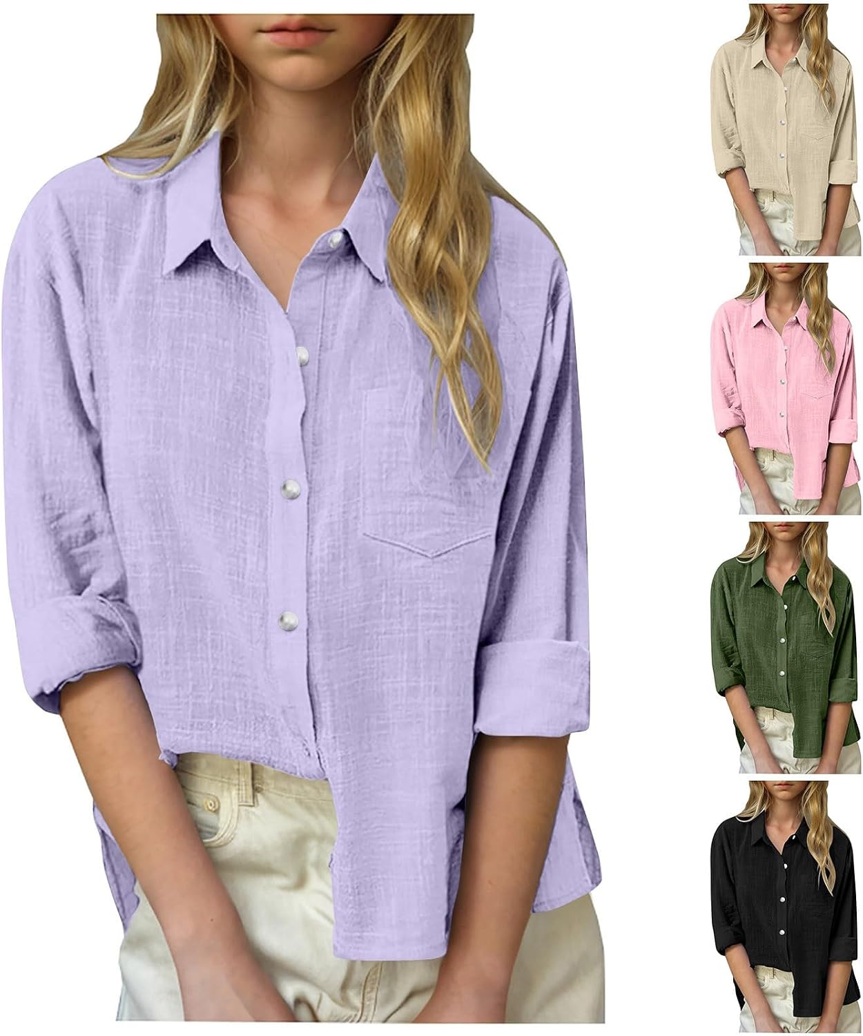 Cotton Cotton Shirts for Girls Long Sleeve Button Down Shirts Loose Tunic Blouse Tween Girls Collared Tops Trendy Shirt