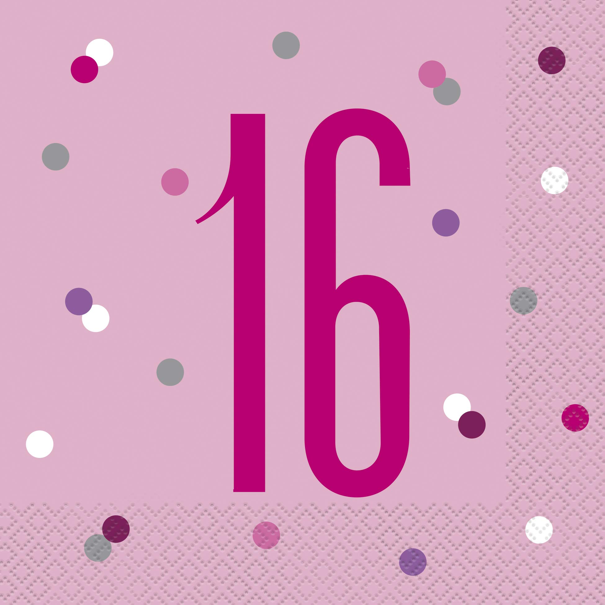 Dazzling 16th Glitz Pink & Silver Luncheon Napkins (16cm) - Soft & Chic Sparkling Design - Perfect for Celebrations & Events - 16ct