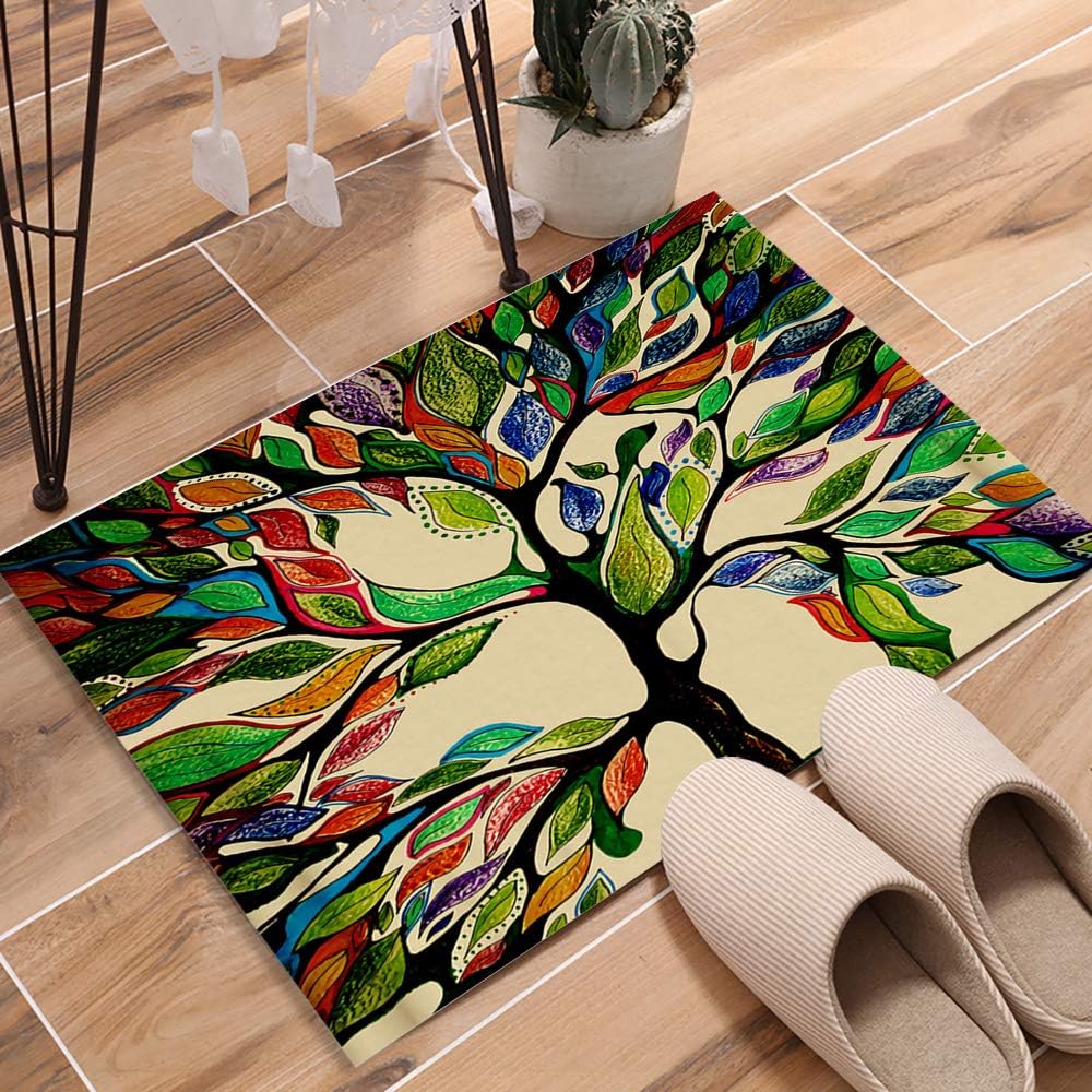 Indoor Super Absorbs Doormat Non Slip Front Door Inside Floor Dirt Trapper Mats Entrance Rug 18"x 30" Shoes Scraper Machine Washable - Colorful Tree of Life
