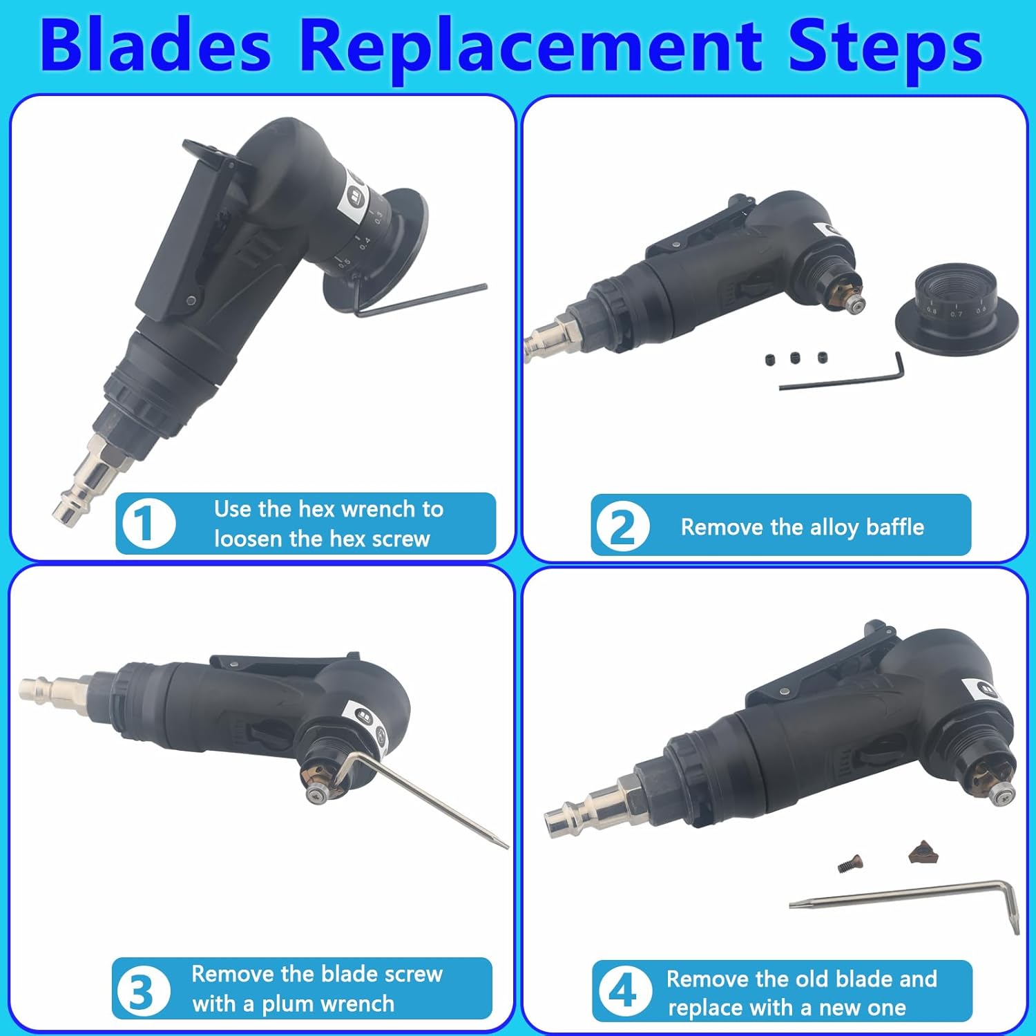 Pneumatic Chamfering Tool – 45° Mini Air-Powered Chamfer Machine for Beveling & Deburring, Adjustable Depth & Speed, 1/4" Air Inlet, R Angle Blades for Metal, Wood, Acrylic