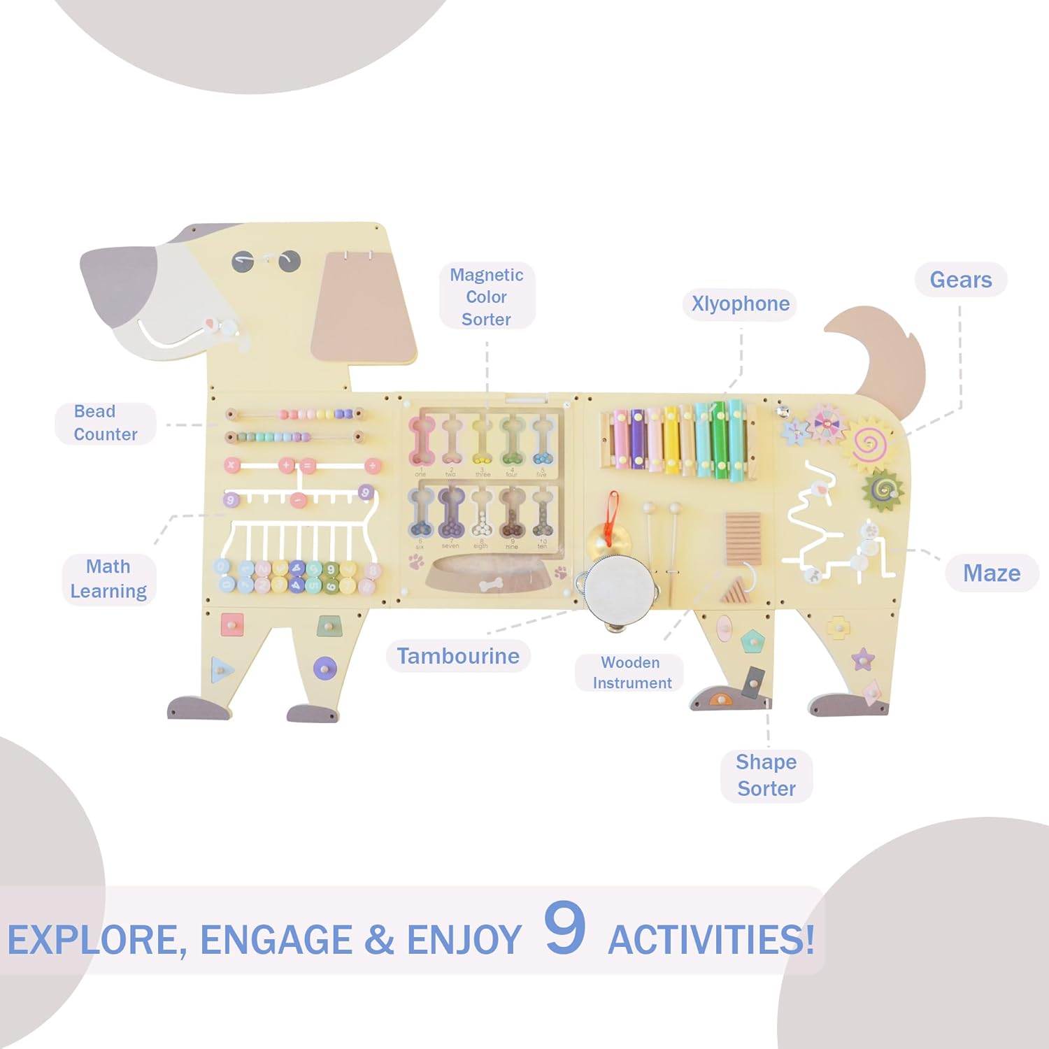 Dog Activity Wall Busy Board Panels, Toddler Learning Activity Center, Montessori Sensory Activity Board, Educational Toys for Children’s Playroom & Daycare