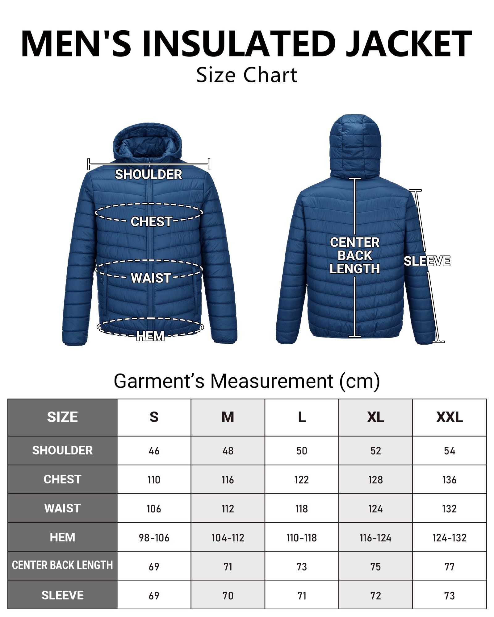 Outdoor Ventures Giacca trapuntata da uomo, impermeabile, ripiegabile, leggera, impermeabile, con cappuccio, giacca invernale con tasche